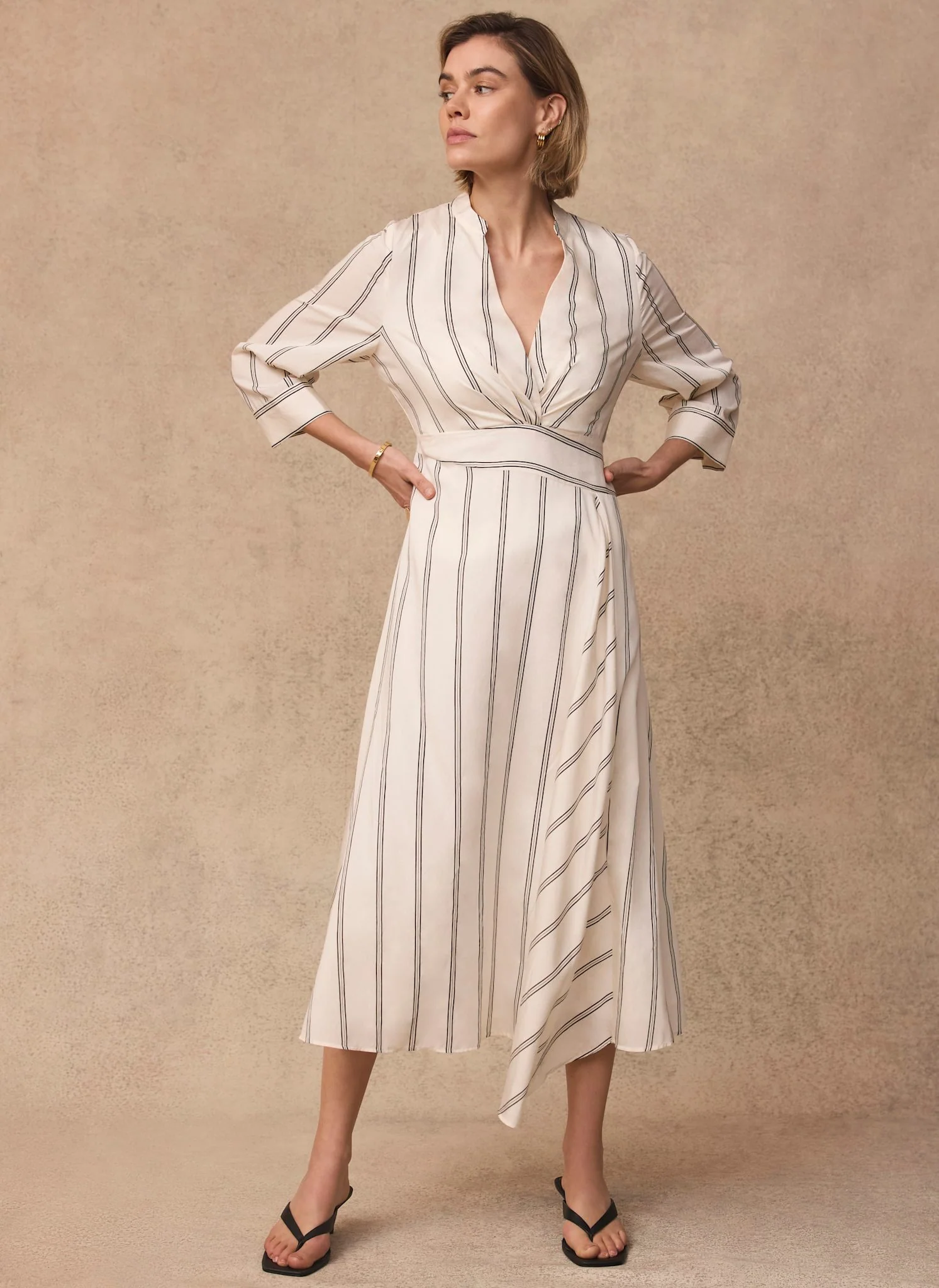 Neutral Striped Midi Dress - Image 2