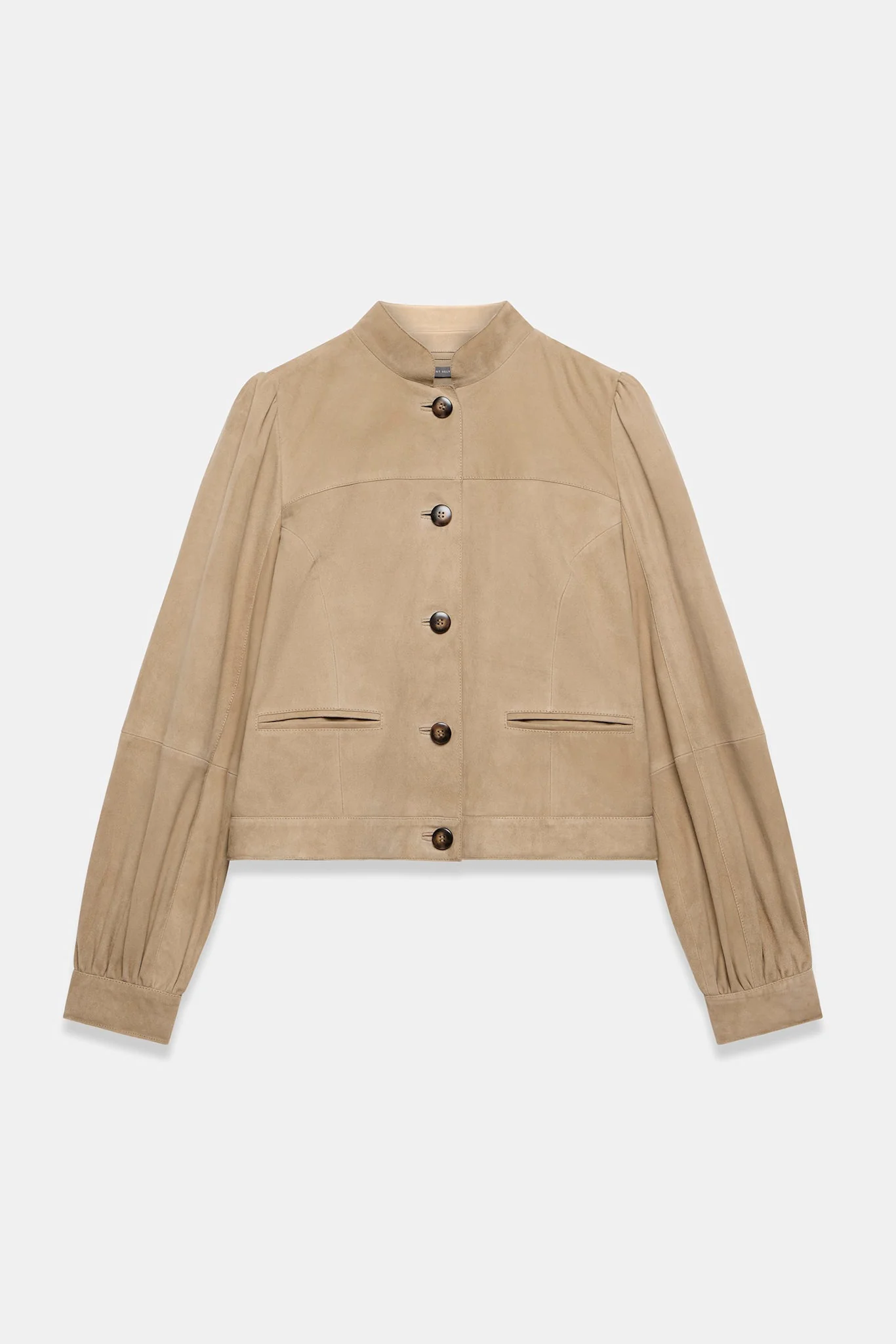 Neutral Suede Puff Sleeve Jacket - Image 6