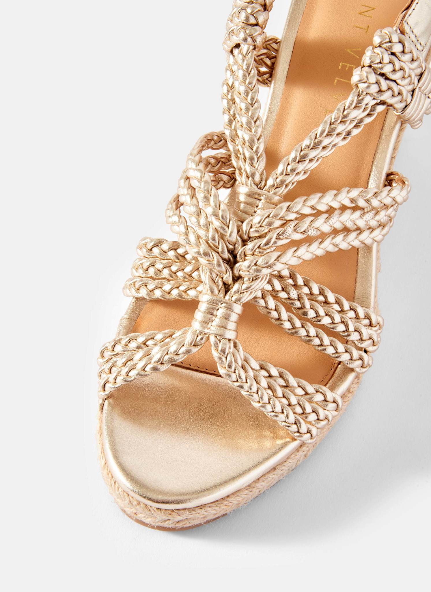 Susie Gold Leather Rope Wedge Heels - Image 4