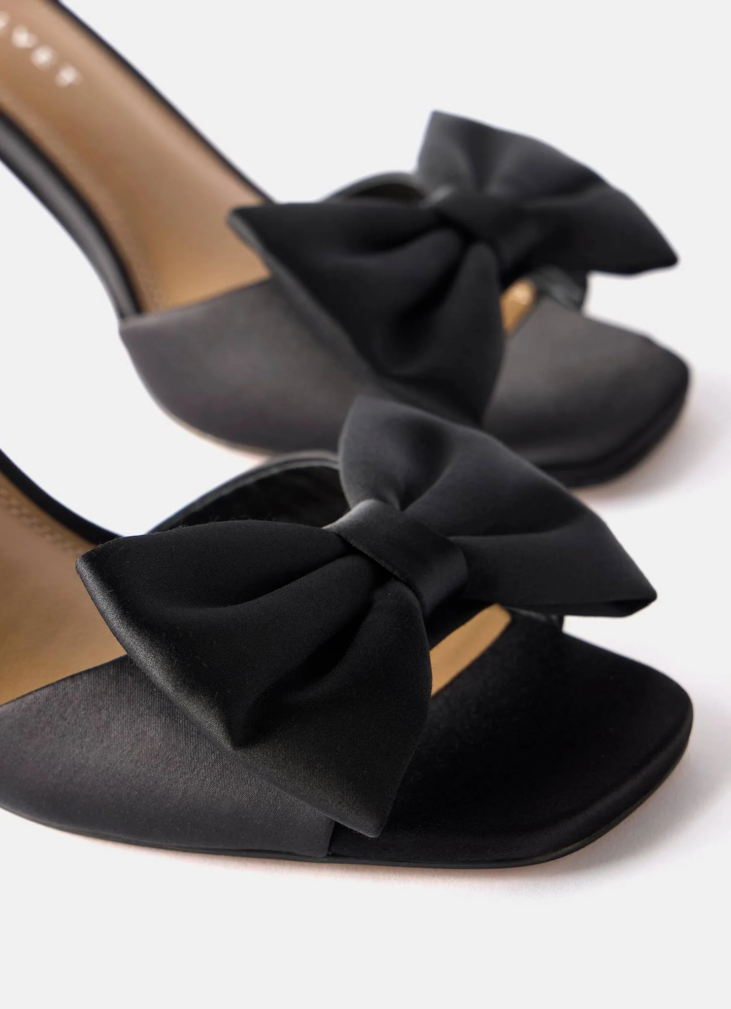 Noa Black Satin Bow Detail High Heels - Image 2