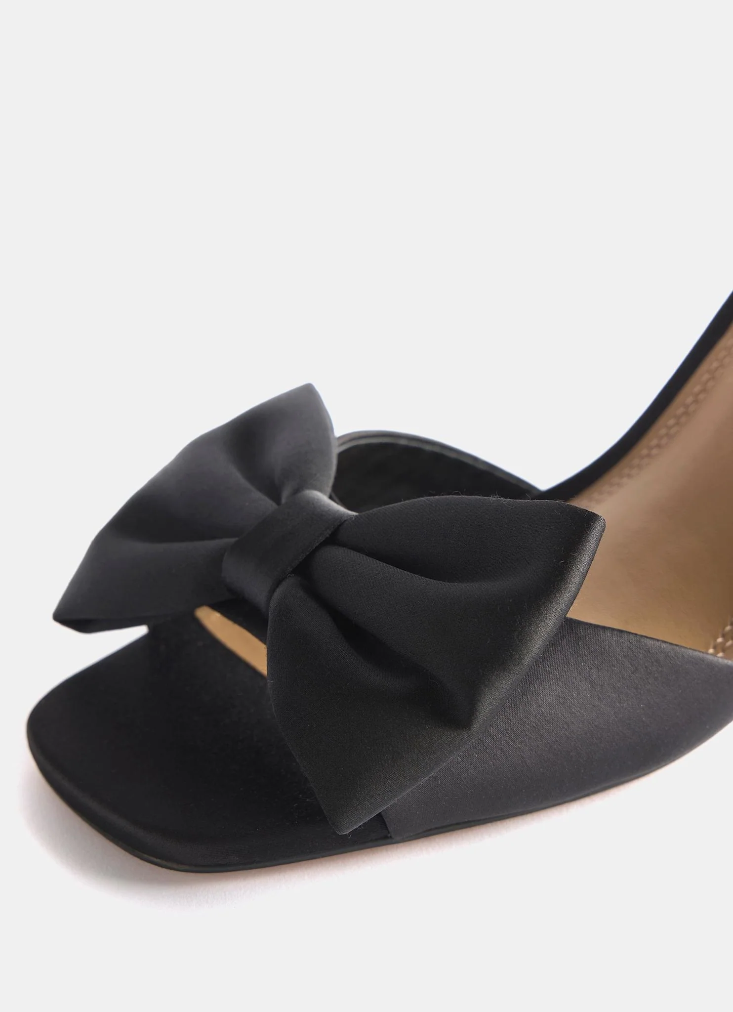 Noa Black Satin Bow Detail High Heels - Image 3