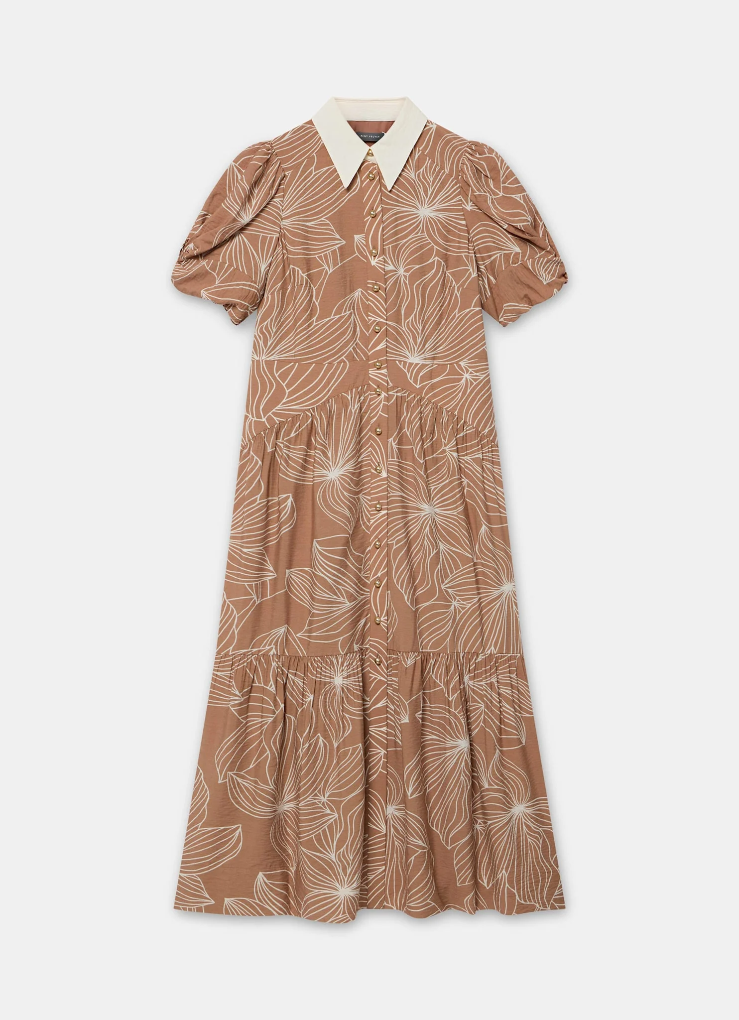 Brown Floral Print Maxi Shirt Dress - Image 7