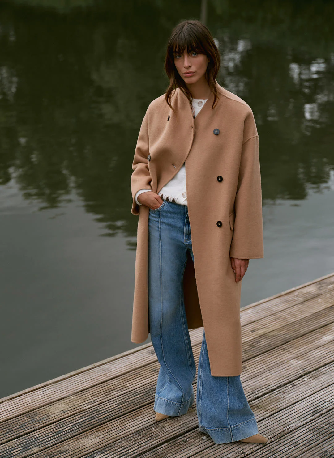 Tan Wool Blend Hand Finished Scarf Coat - Image 3
