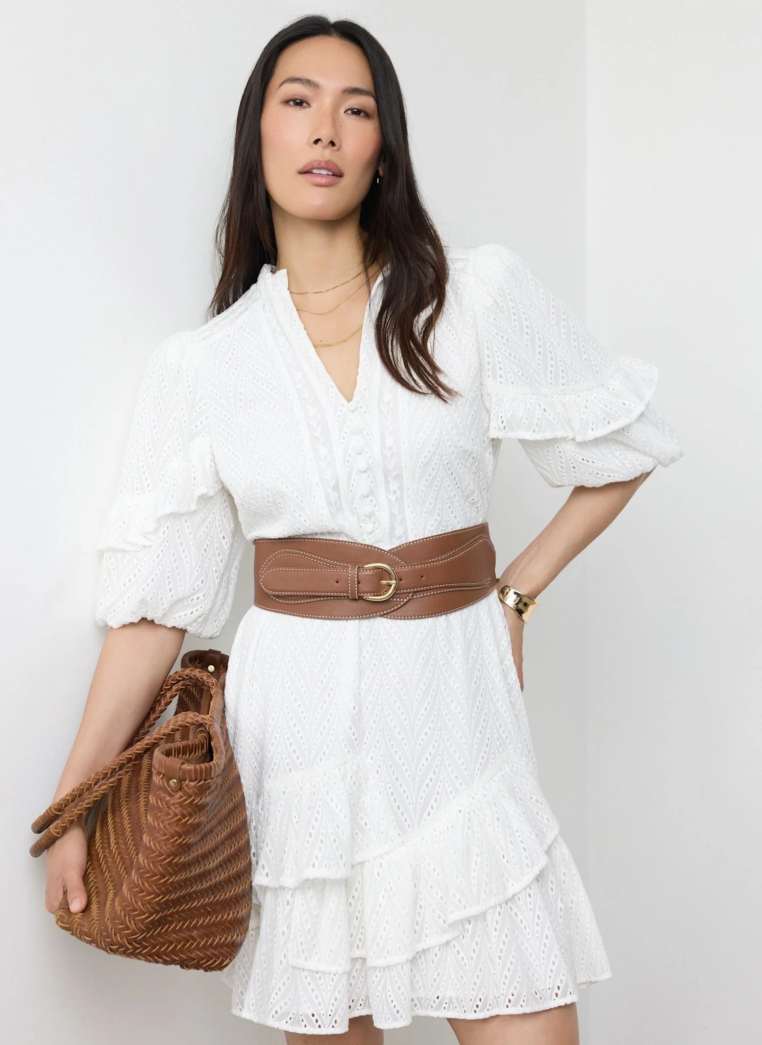 Tan Leather Wide Waist Belt - Image 6