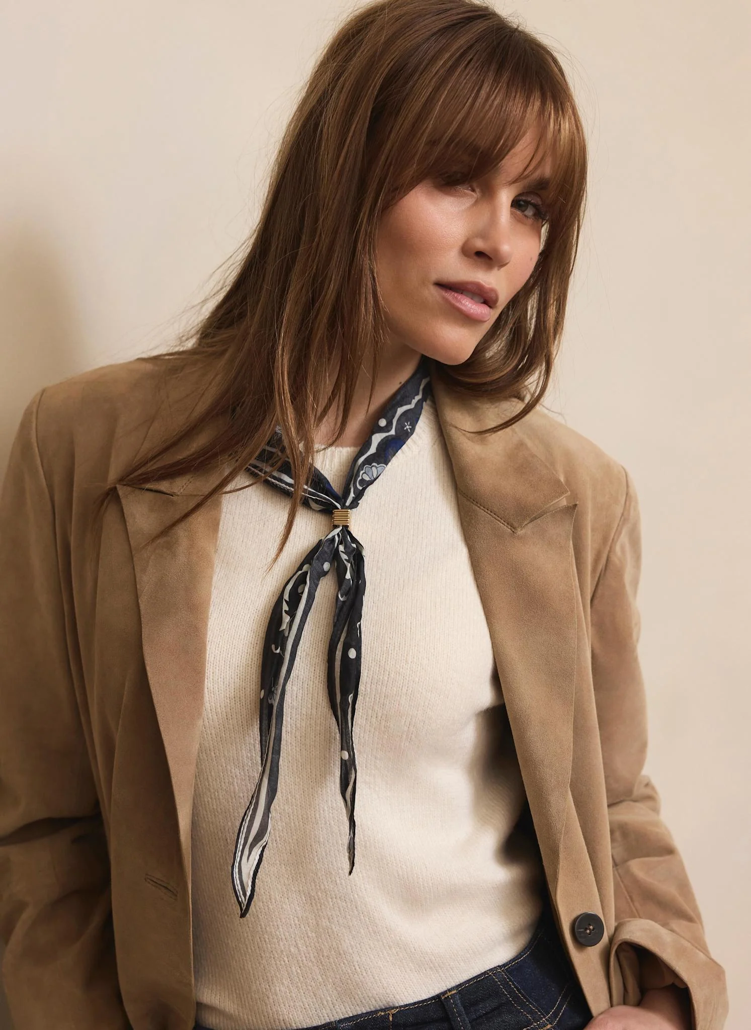 Neutral Suede Longline Trench Coat - Image 6