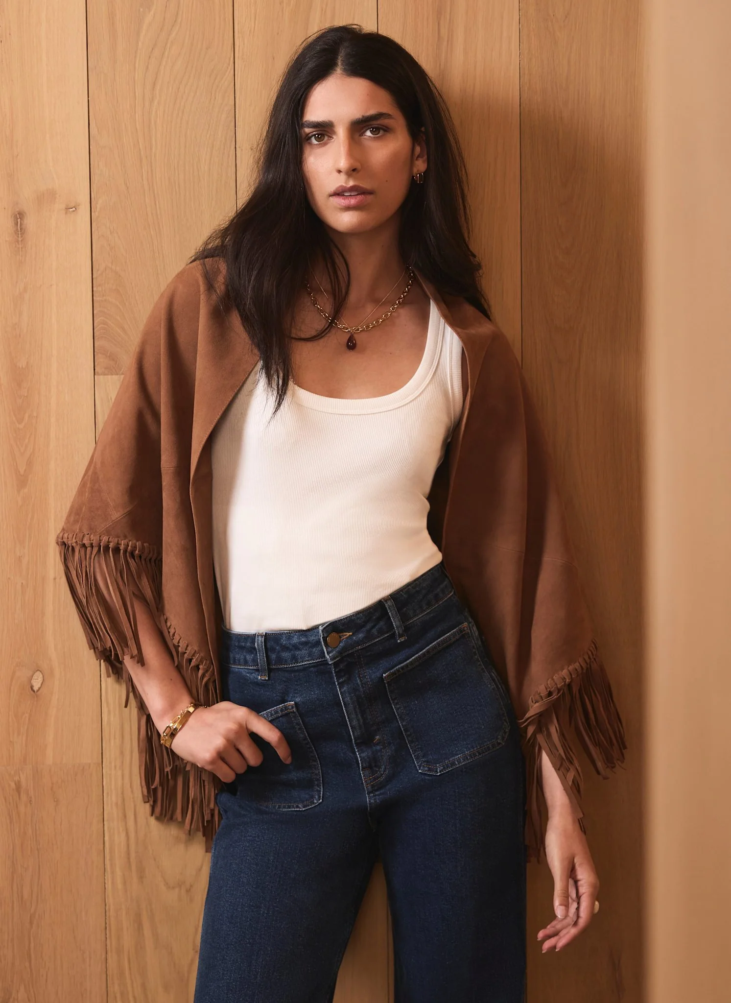 Tan Suede Fringed Shawl - Image 5