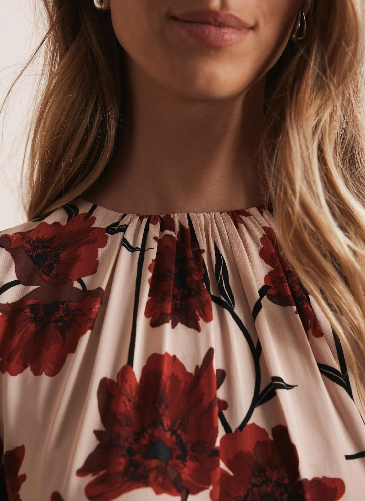 Neutral Floral Print Midi Dress - Image 6