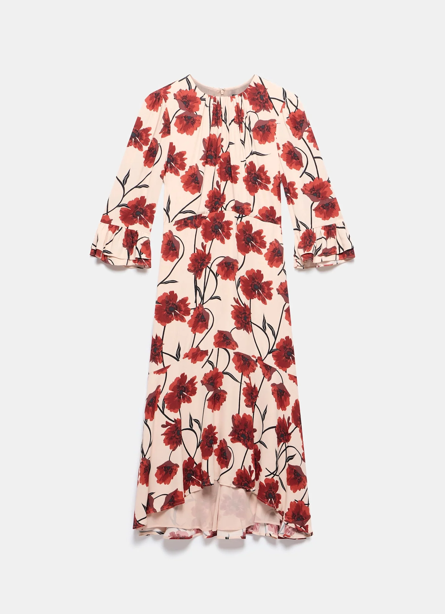 Neutral Floral Print Midi Dress - Image 7