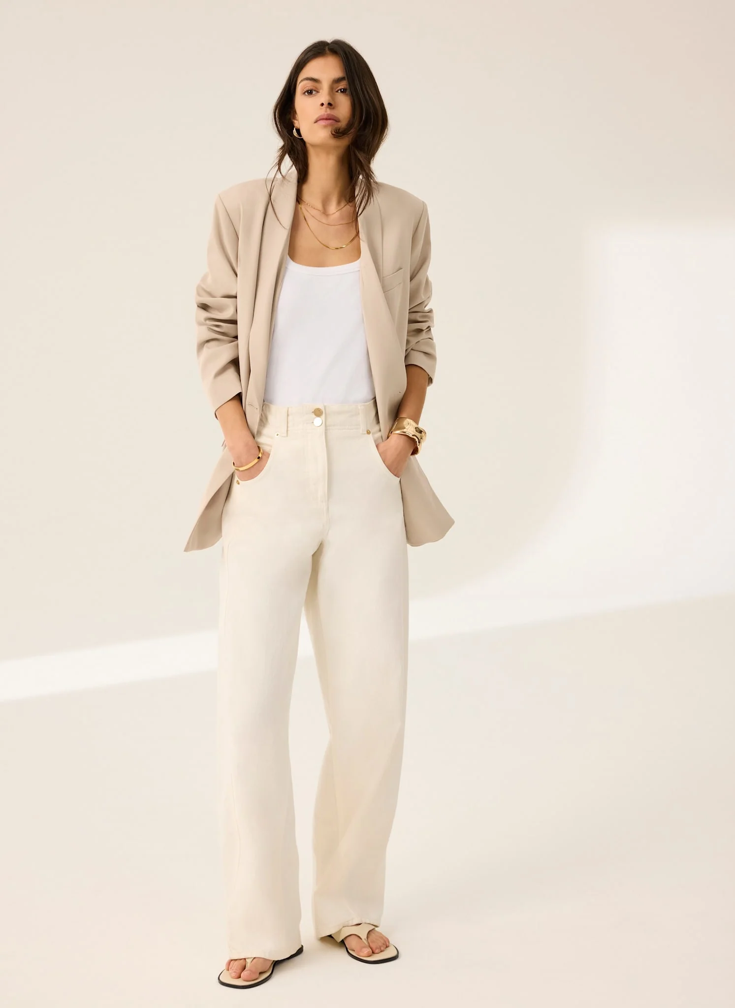 Neutral Single Breasted Blazer - Image 3