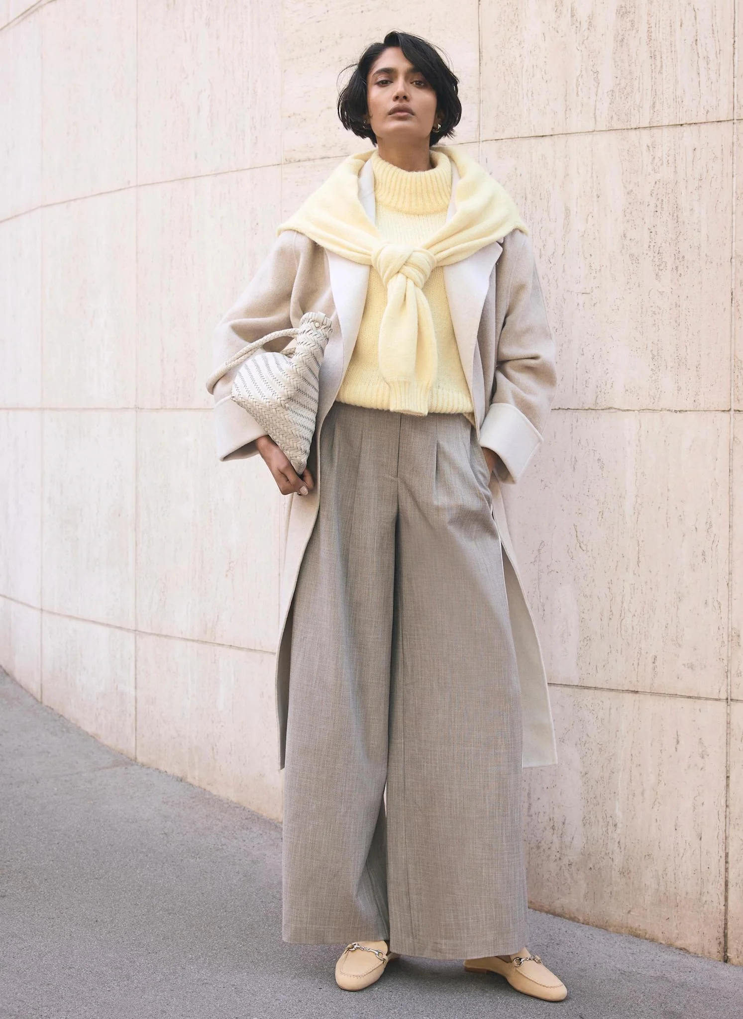 Neutral Side Stripe Wide Leg Trousers - Image 2