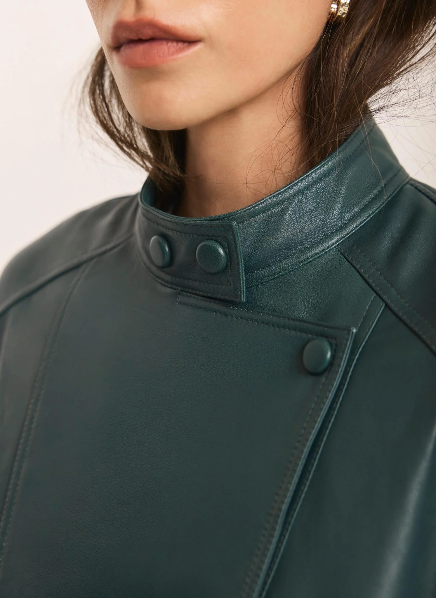 Teal Leather Cropped Pilot Bomber Jacket - Image 6