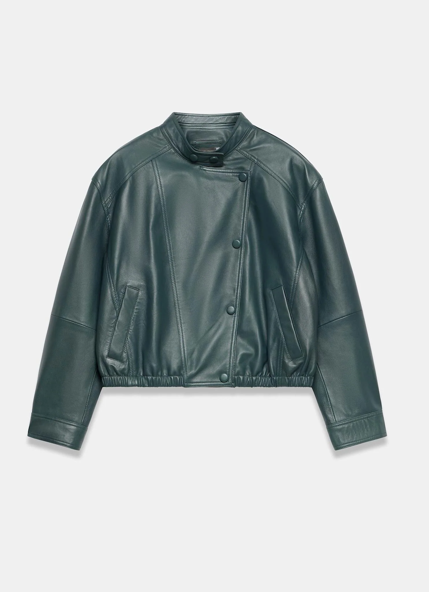 Teal Leather Cropped Pilot Bomber Jacket - Image 7