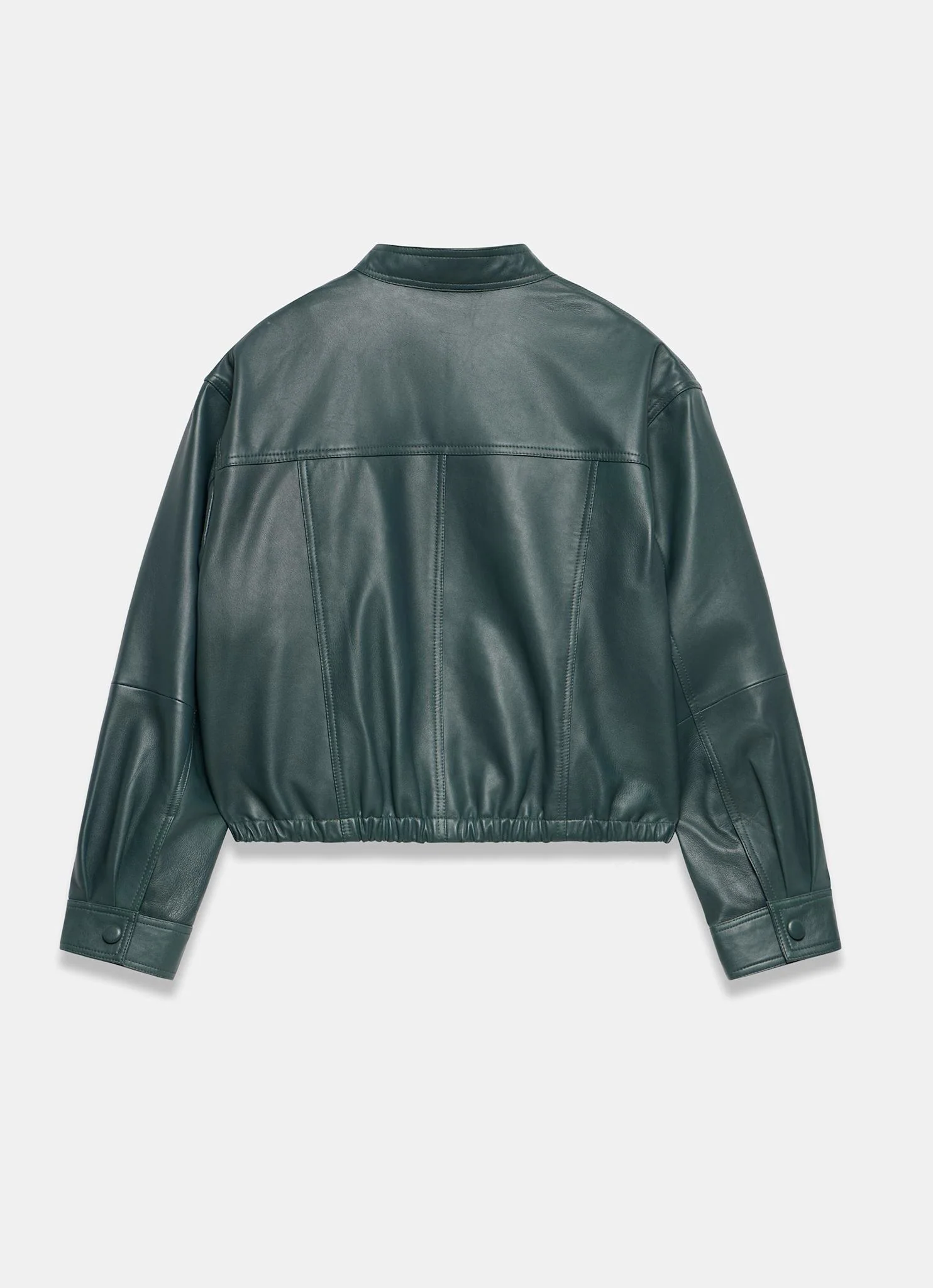 Teal Leather Cropped Pilot Bomber Jacket - Image 8