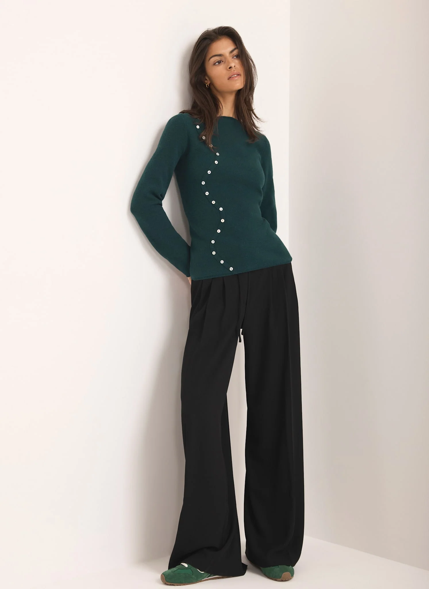 Teal Cotton Blend Button Detail Jumper - Image 3