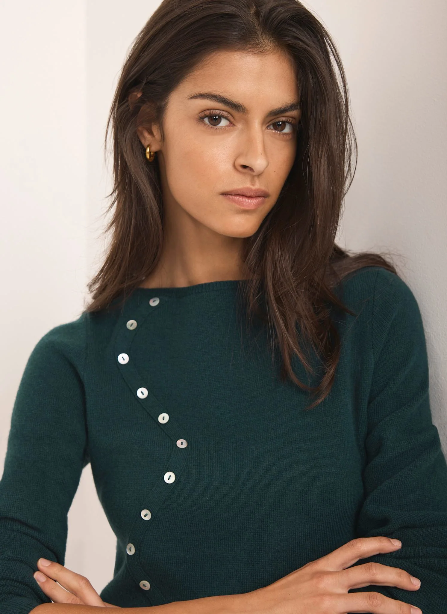 Teal Cotton Blend Button Detail Jumper - Image 6