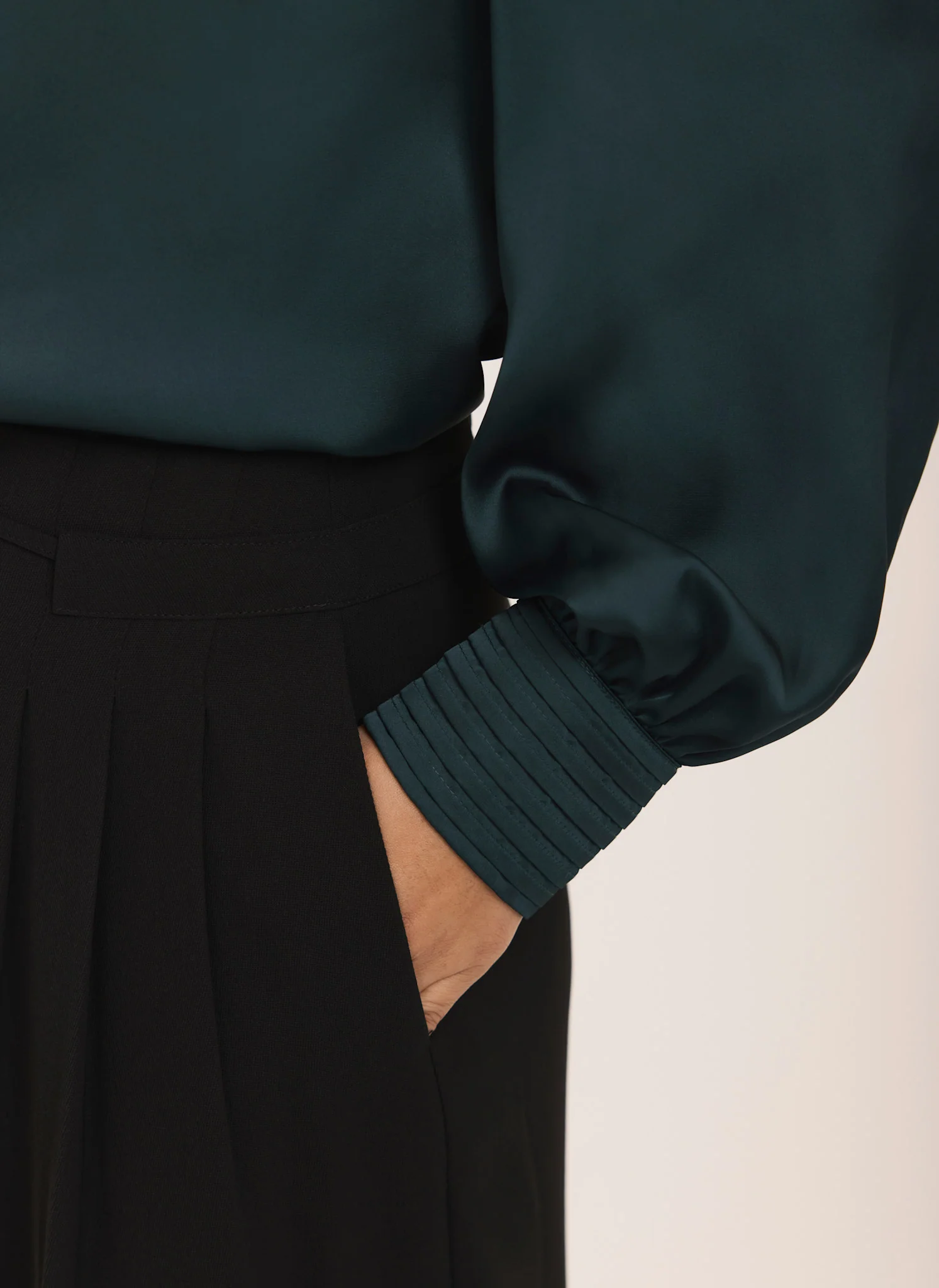 Teal Satin Long Sleeve Blouse - Image 5