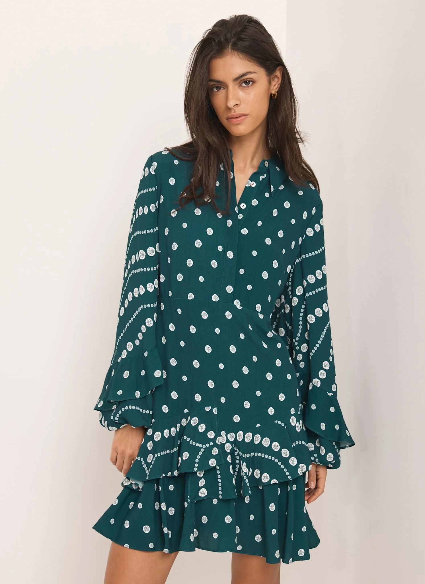 Teal Printed Ruffle Mini Dress - Image 6