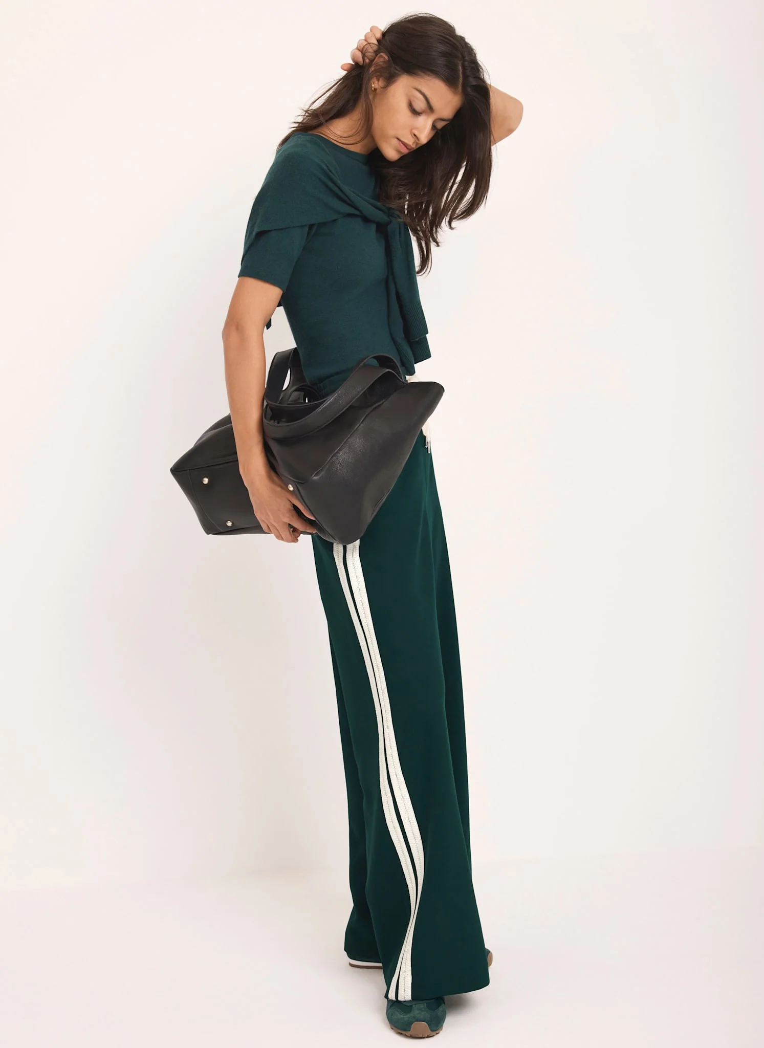 Teal Side Stripe Wide Trousers - Image 3