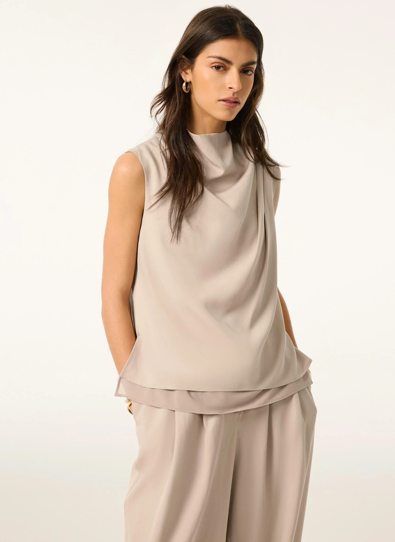 Neutral Cowl Neck Top - Image 2