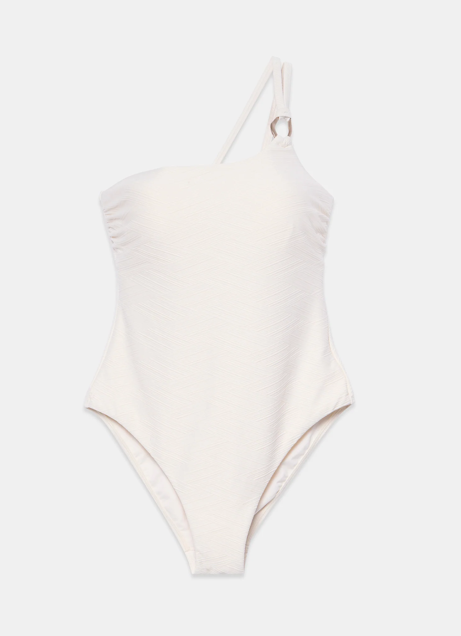 Cream Textured One Shoulder Swimsuit - Image 7