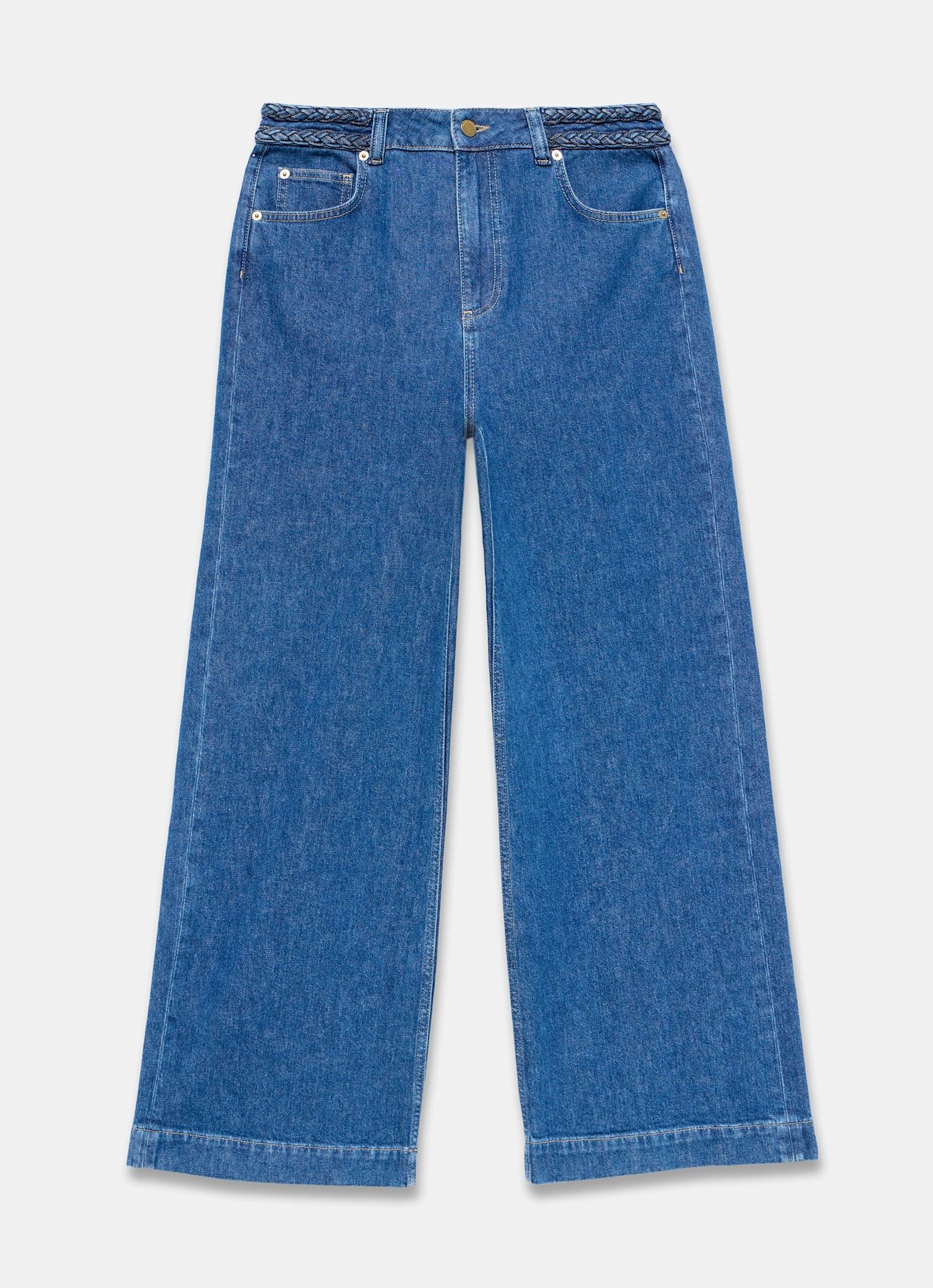 Indigo Denim Plait Detail Wide Jeans - Image 6
