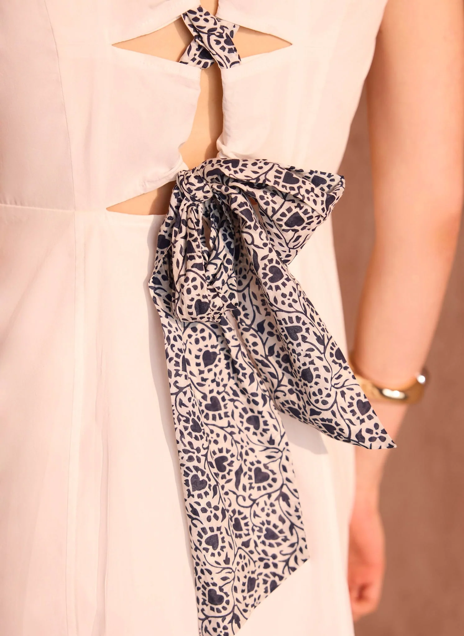 White Cotton Tie Detail Midi Dress - Image 6