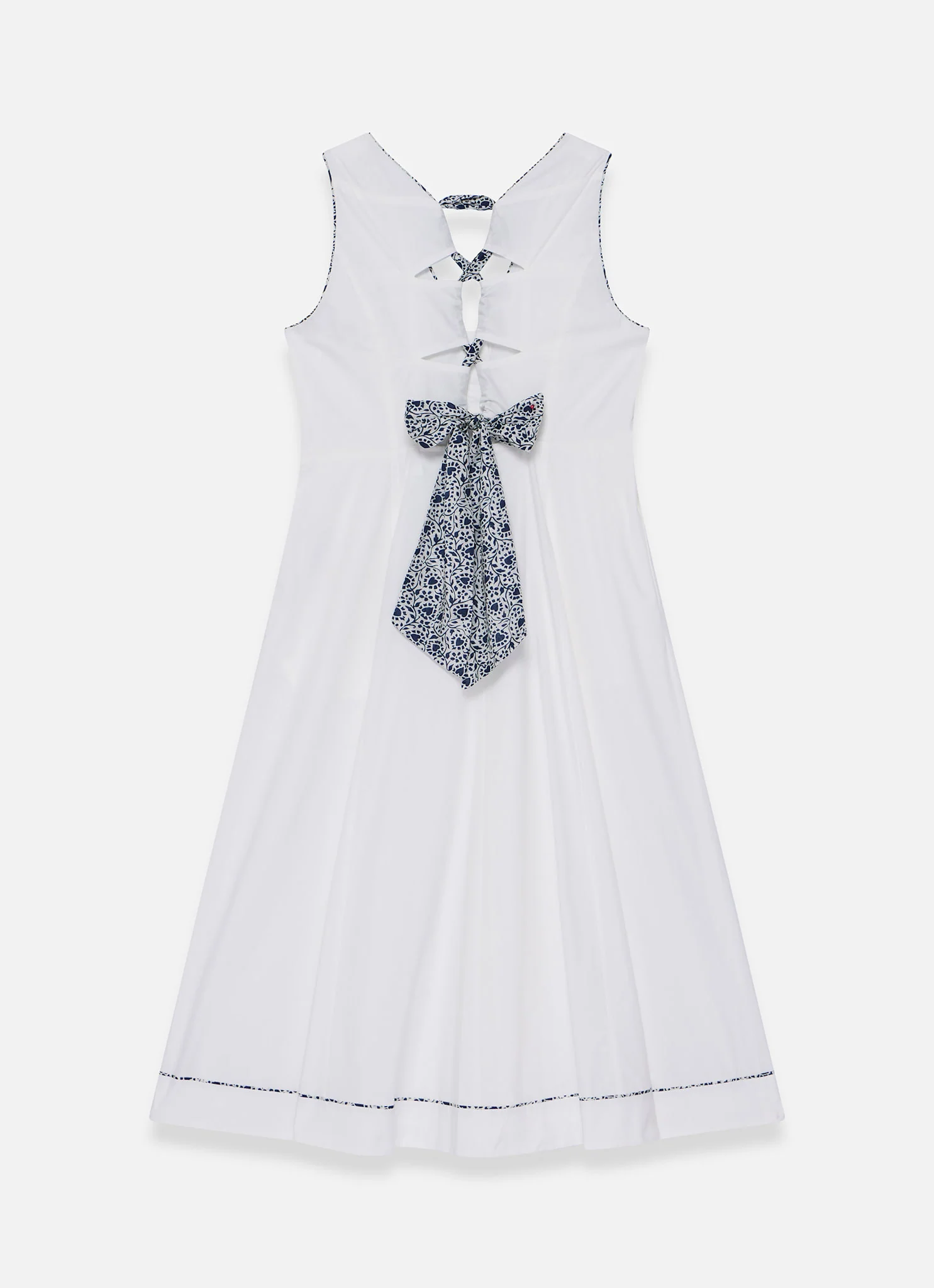White Cotton Tie Detail Midi Dress - Image 7