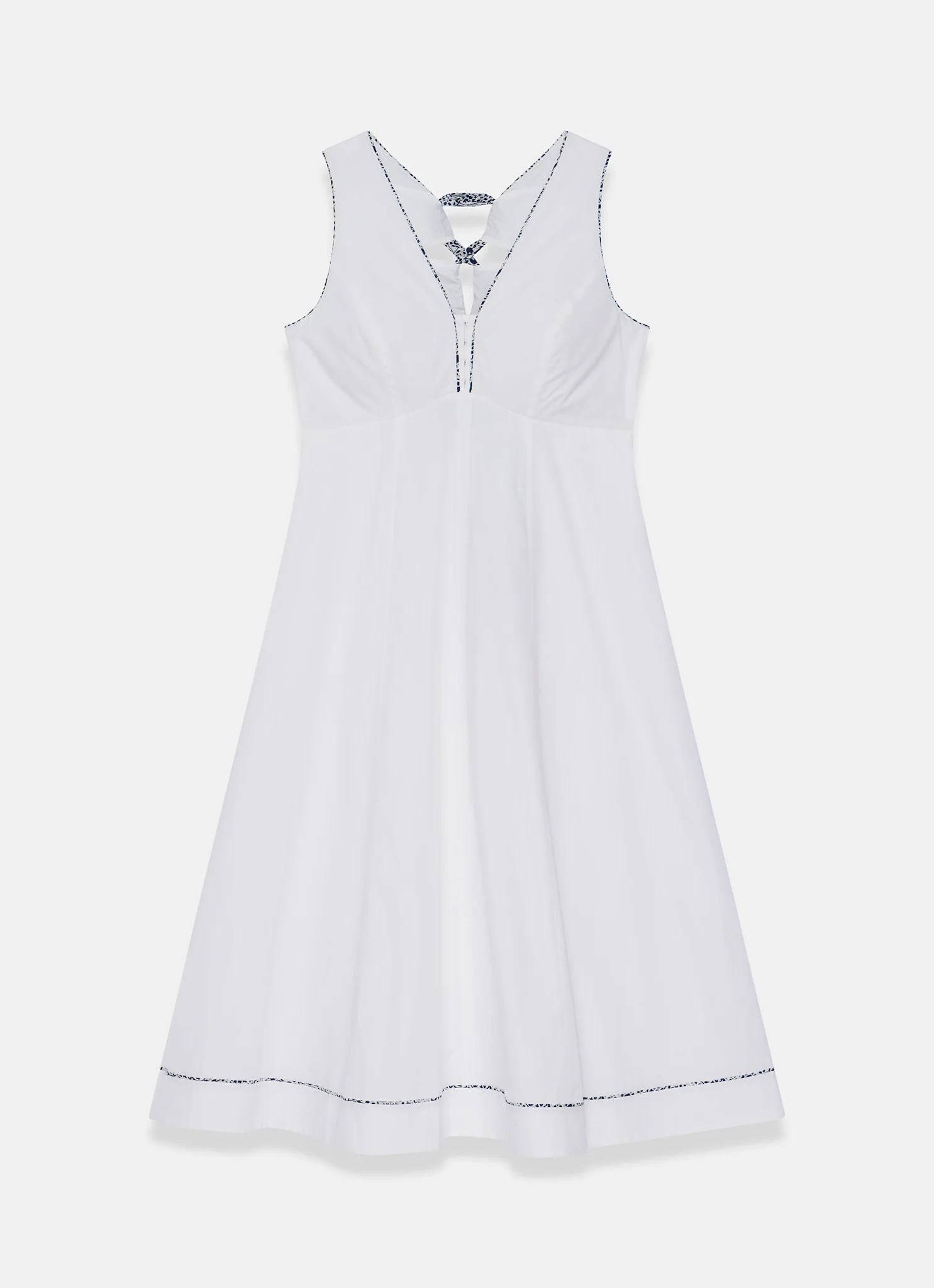 White Cotton Tie Detail Midi Dress - Image 8