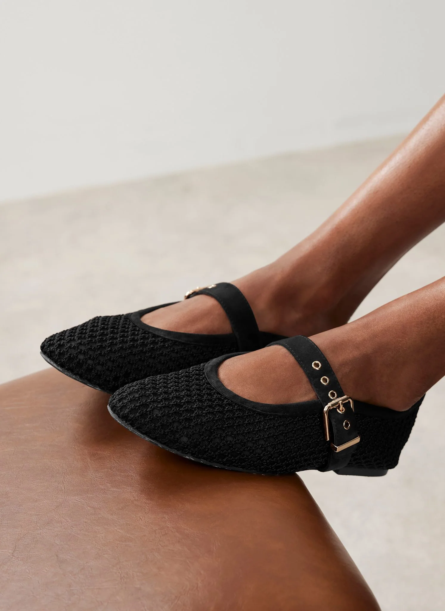 Trixie Black Mesh Ballet Flat Pumps - Image 6