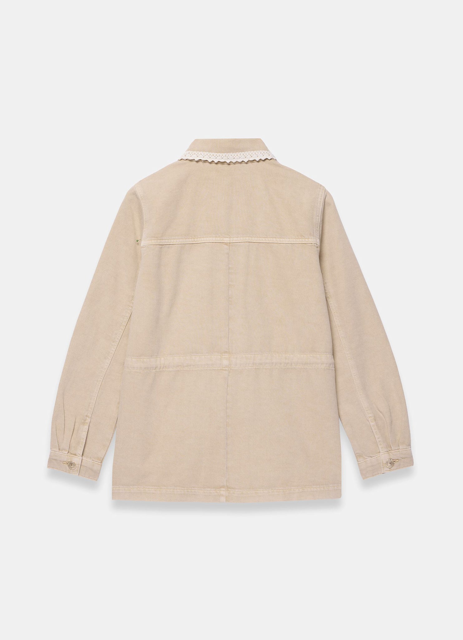 Neutral Washed Lace Trim Shacket - Image 4