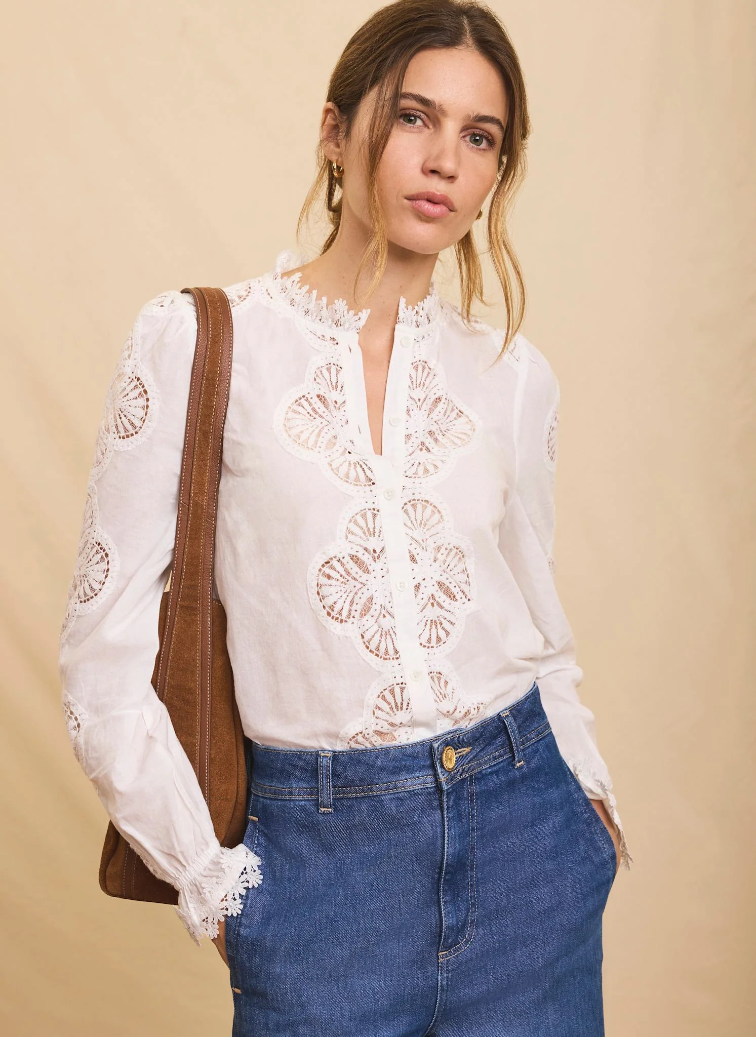 White Cotton Embroidered Blouse - Image 2