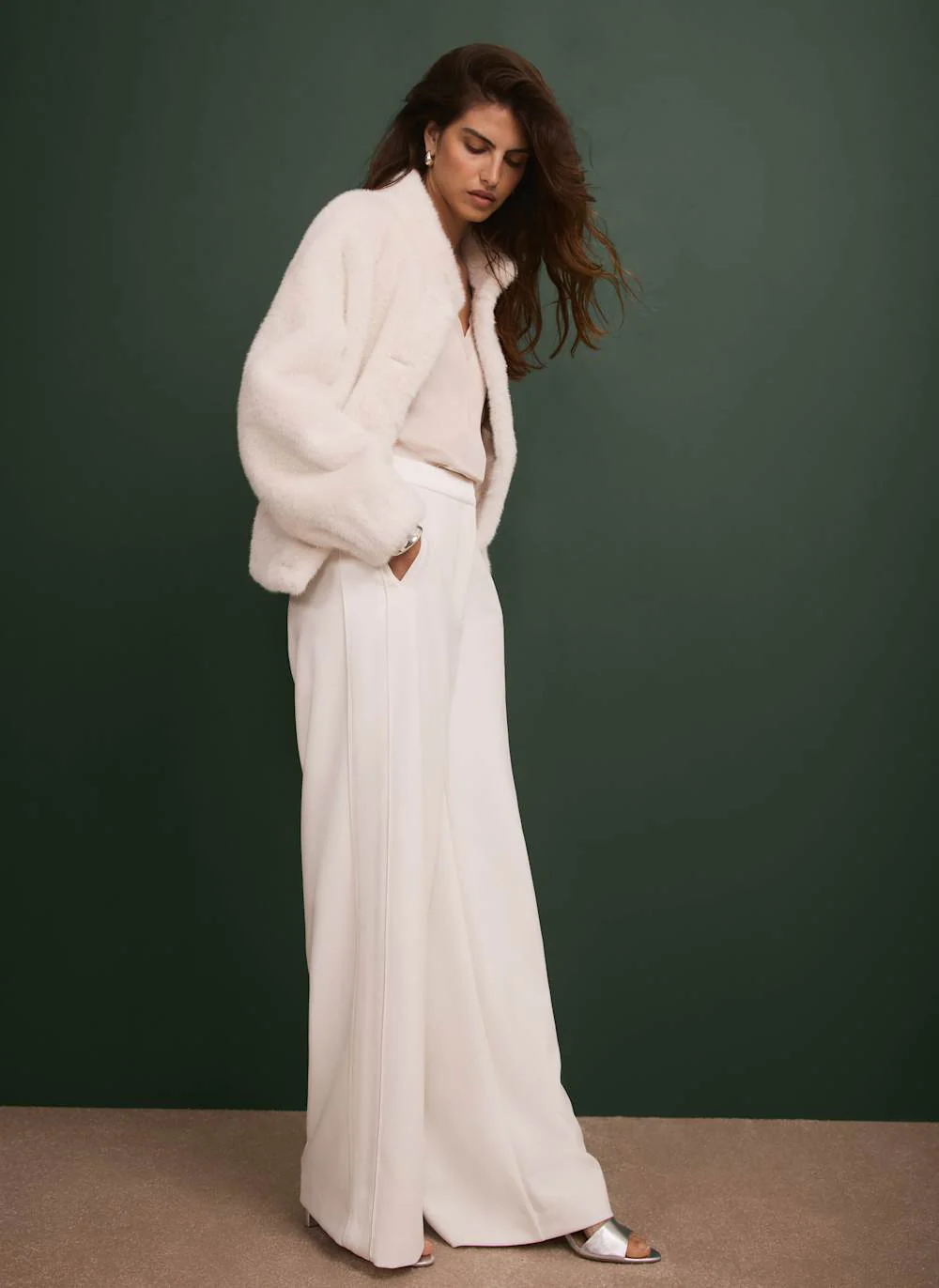 White Faux Fur Bomber Jacket - Image 6