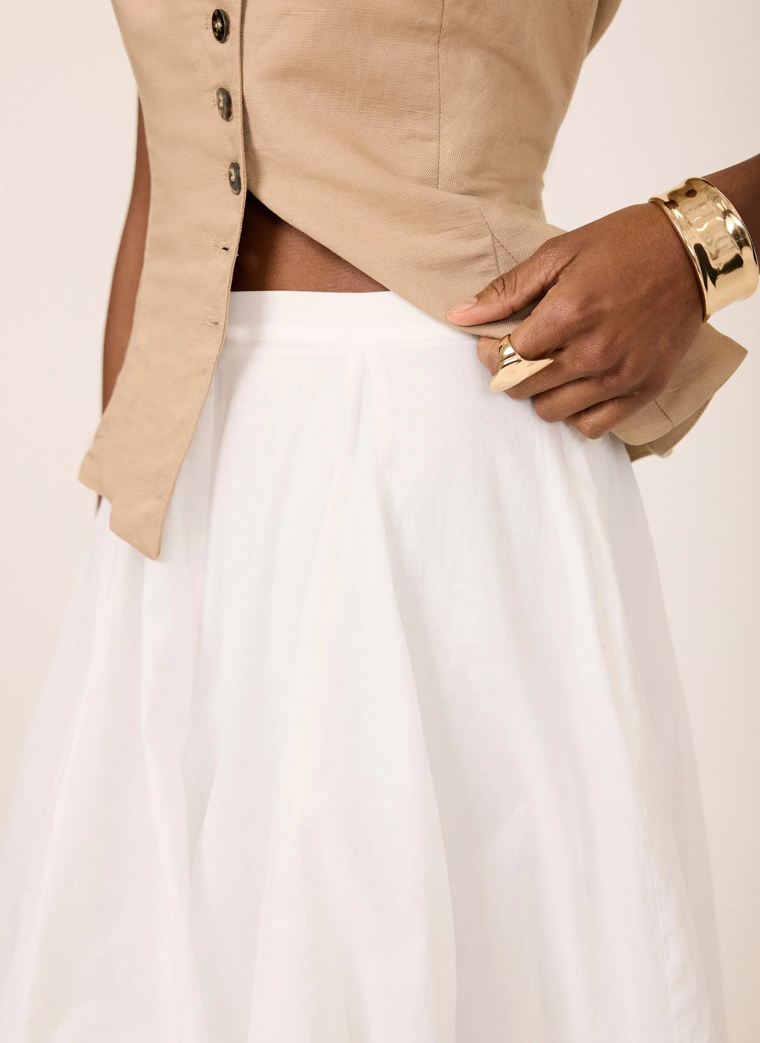 White Cotton Full Midi Skirt - Image 4