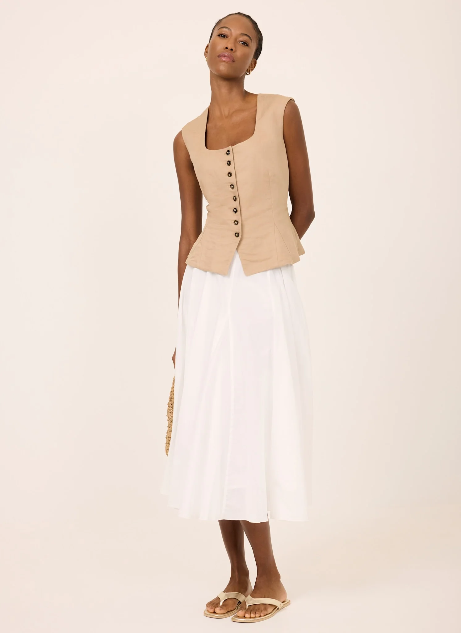 White Cotton Full Midi Skirt - Image 5