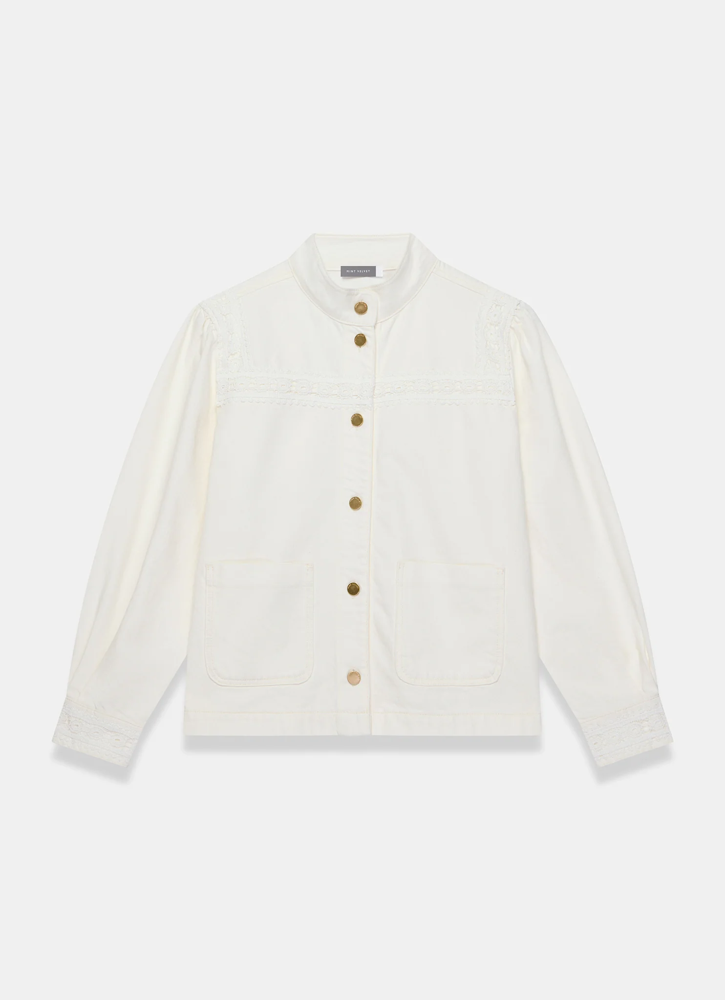 White Lace Trim Denim Jacket - Image 7