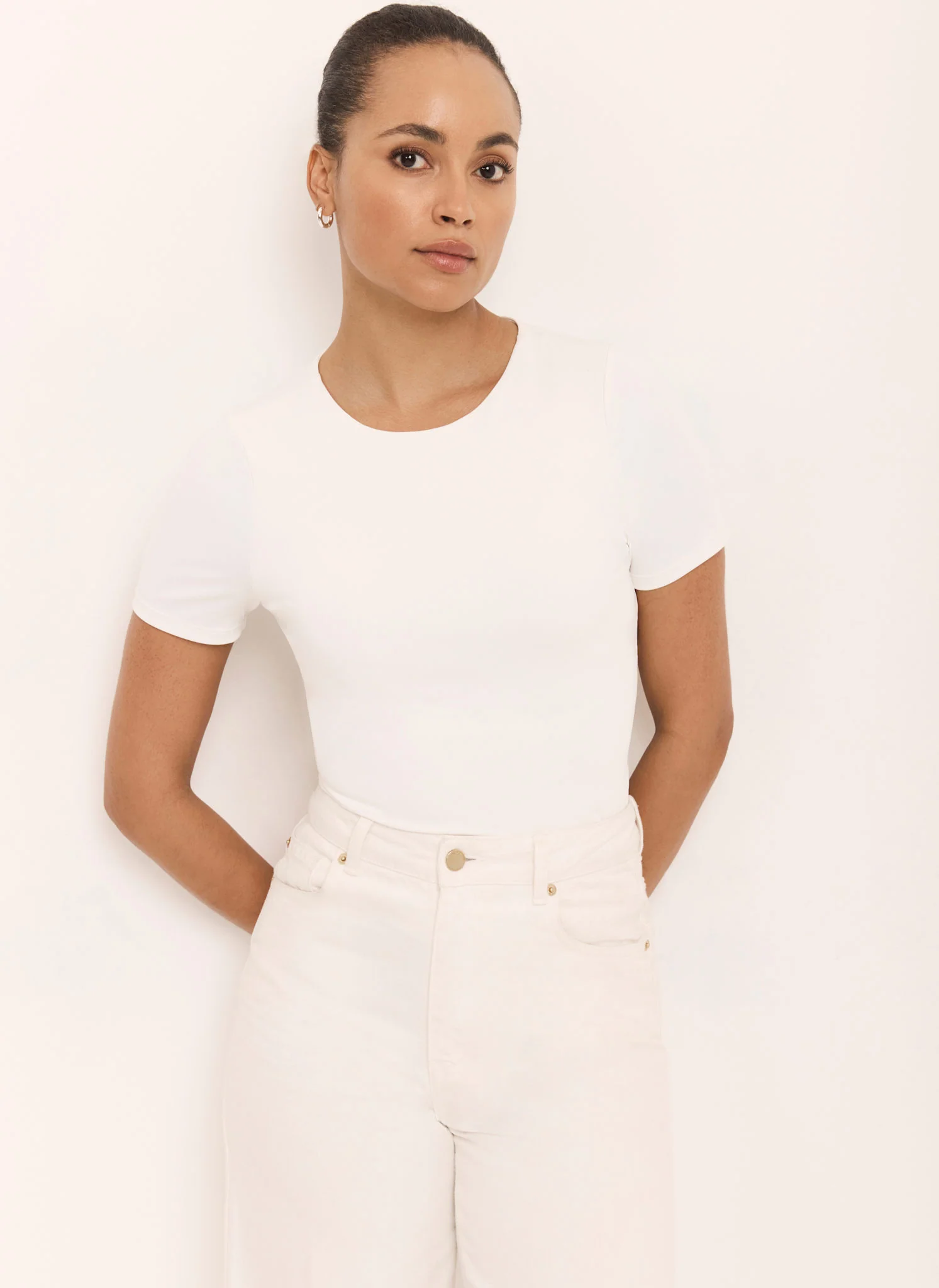 White Short Sleeve Layering Top - Image 2