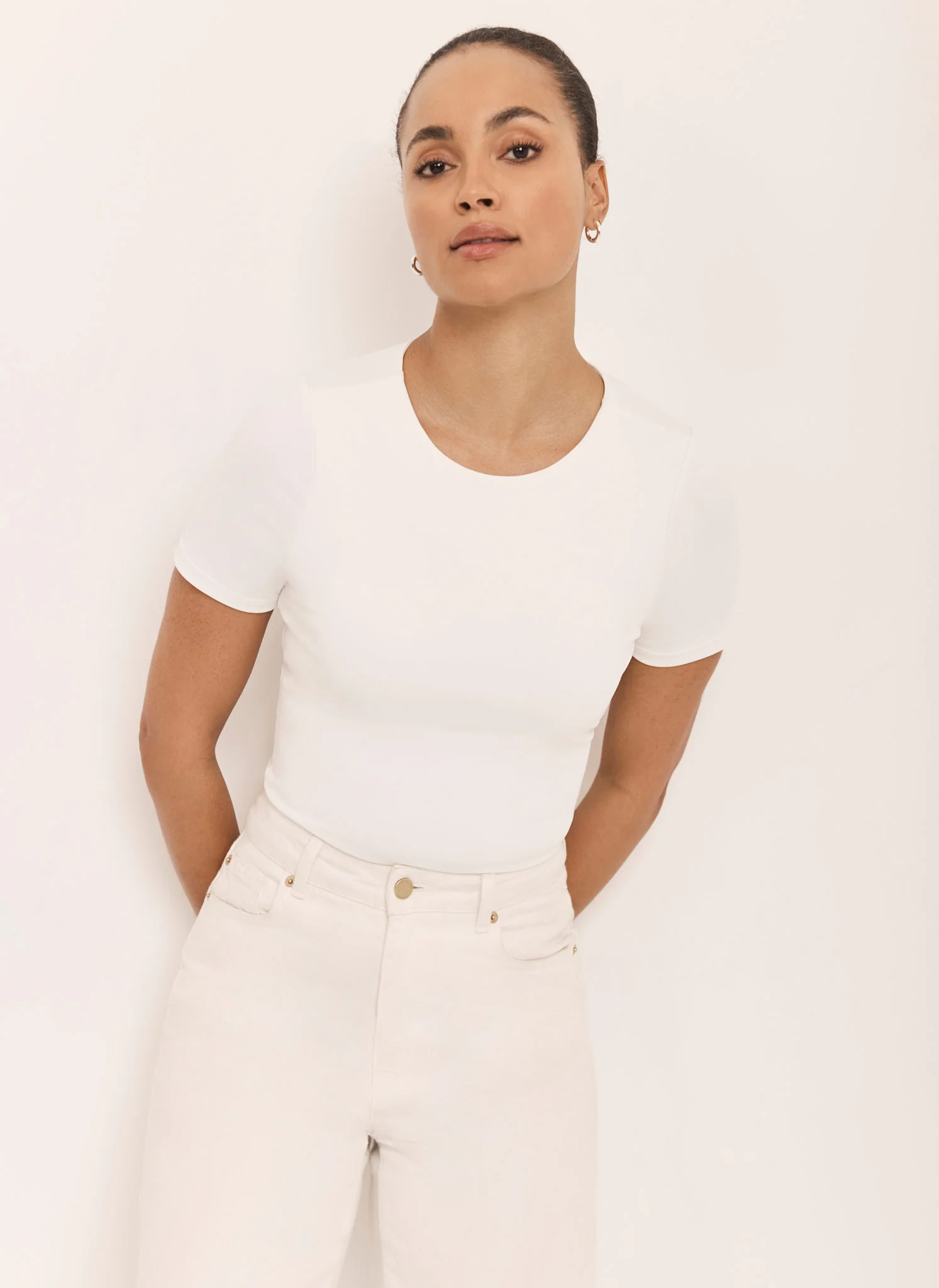 White Short Sleeve Layering Top - Image 3