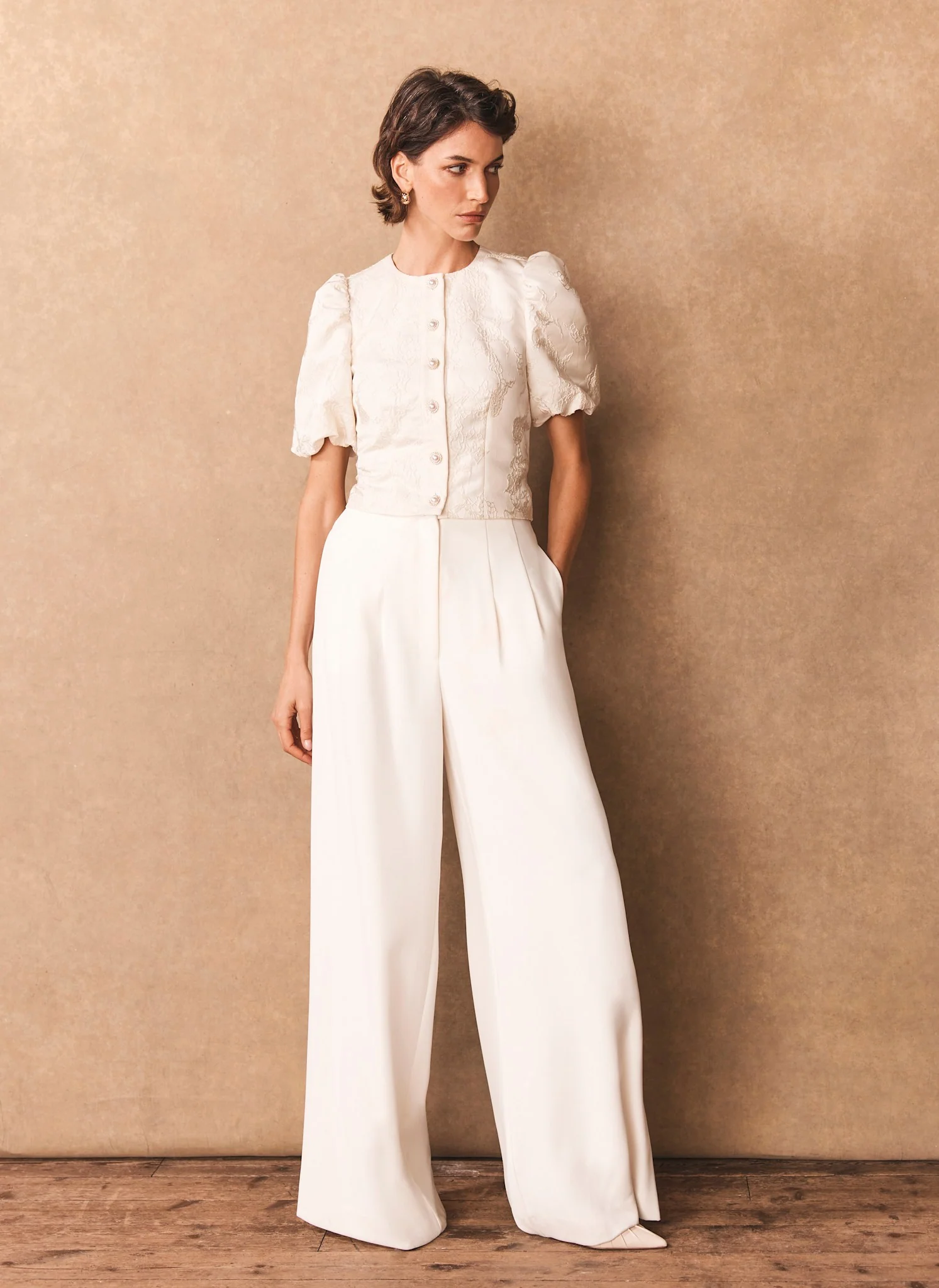 White Wide Leg Darted Trousers - Image 4