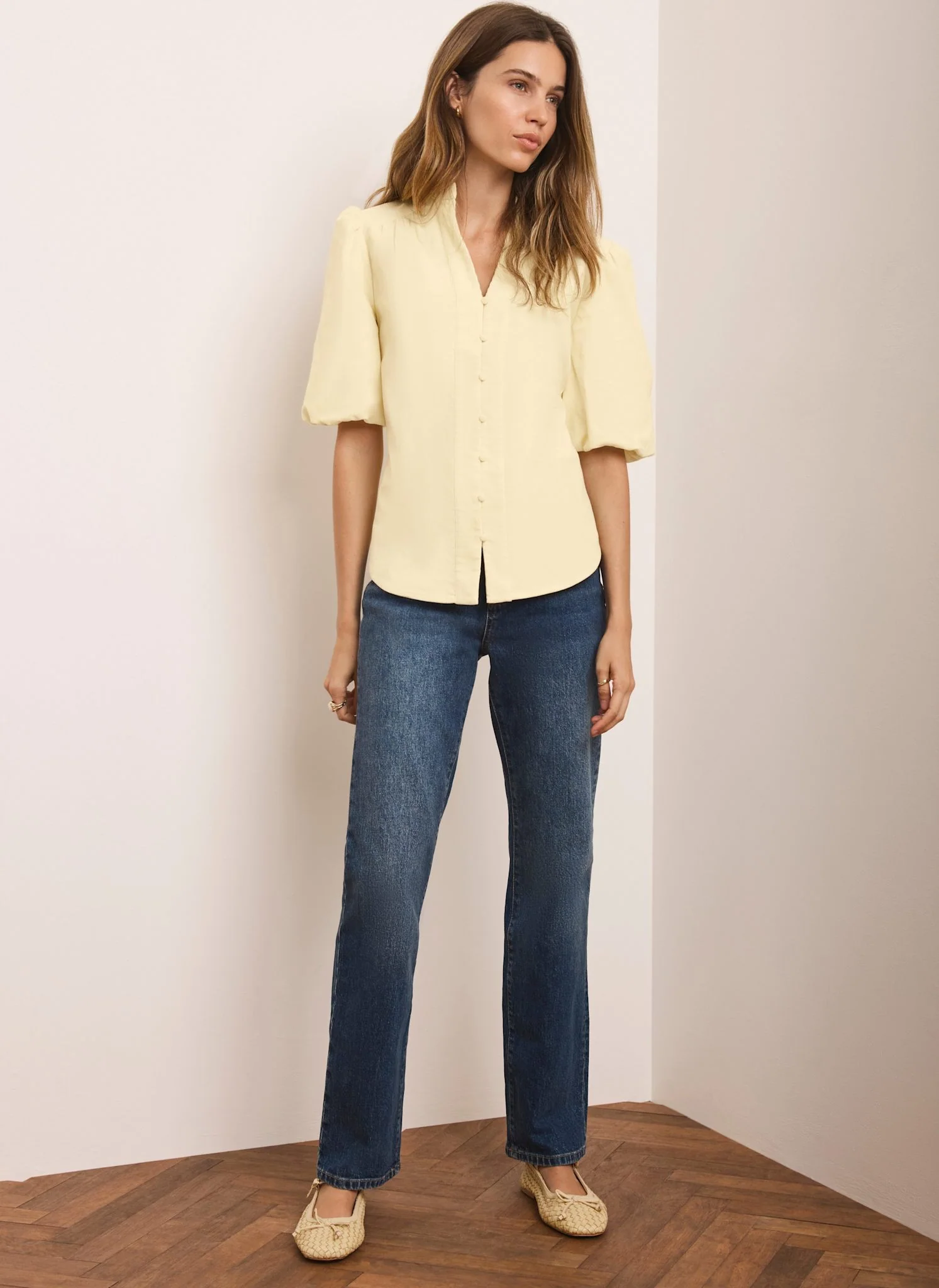 Butter Yellow Corduroy Puff Sleeve Blouse - Image 4