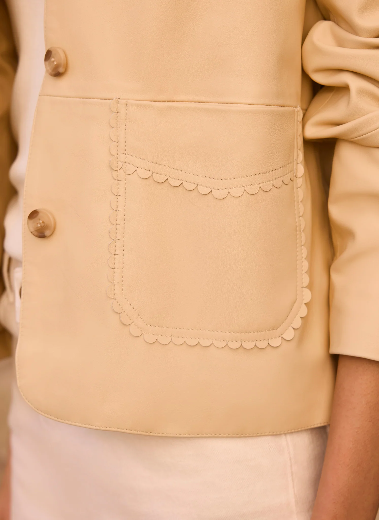 Butter Yellow Leather Scallop Detail Jacket - Image 4