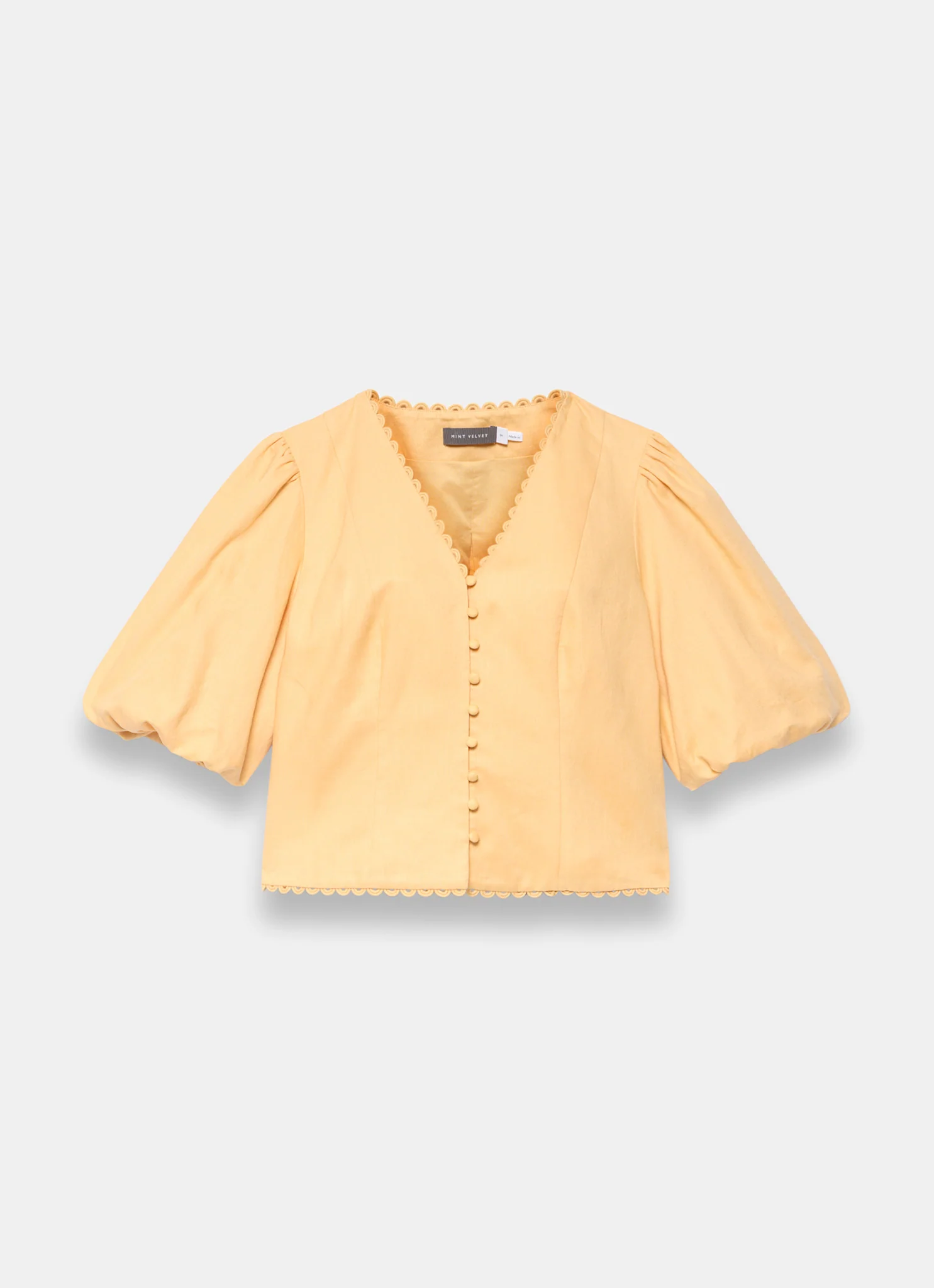 Yellow Linen Puff Sleeve Top - Image 6