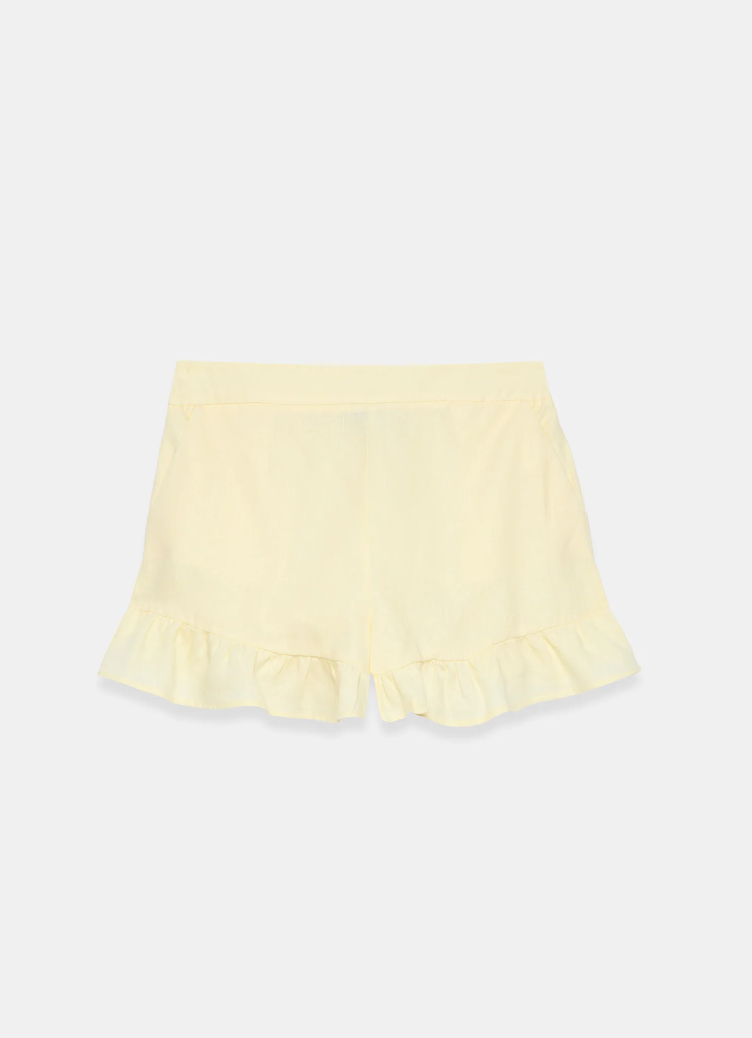 Yellow Linen Ruffle Trim Shorts - Image 6
