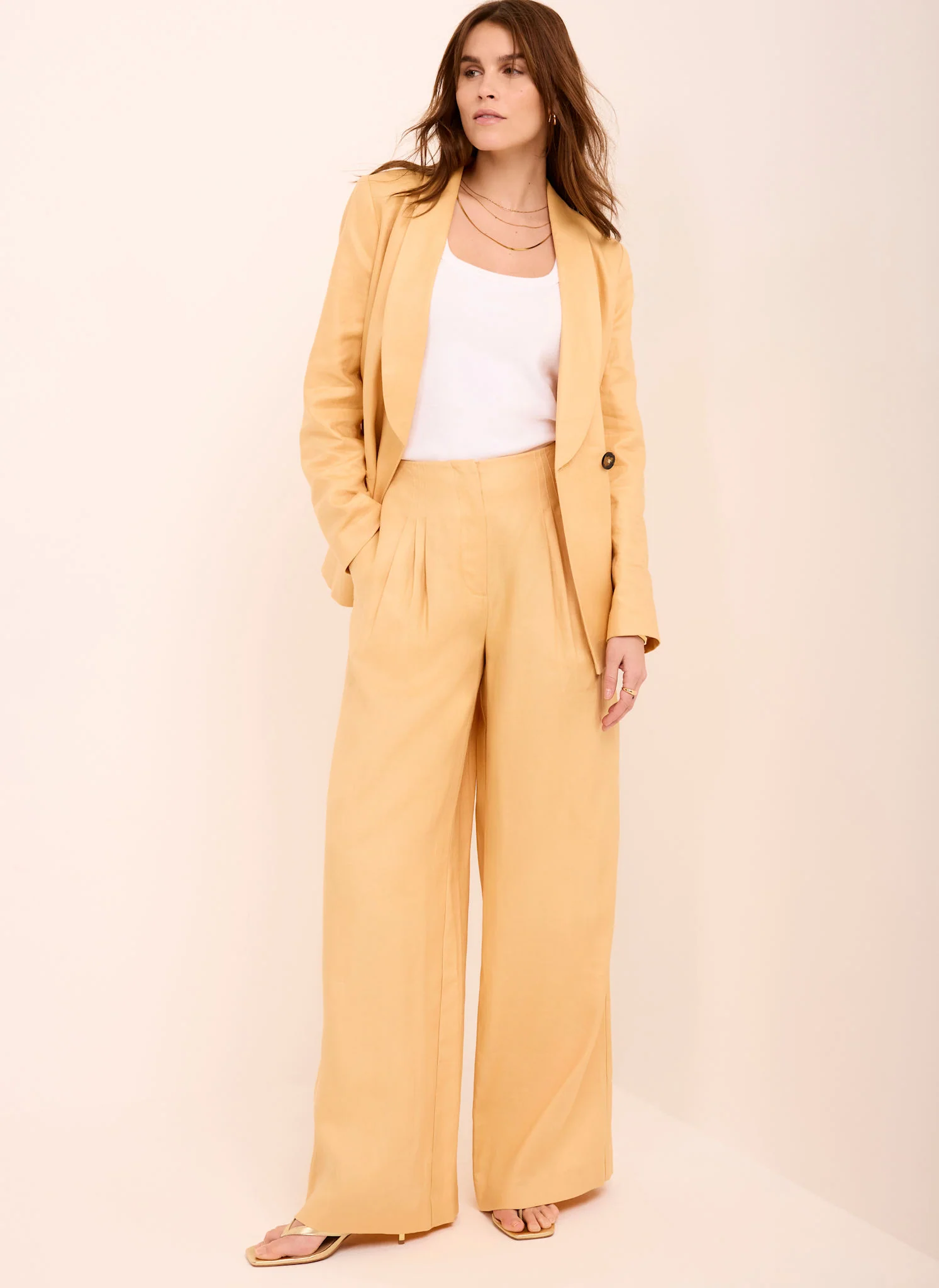 Yellow Ramie Wide Leg Trousers - Image 2