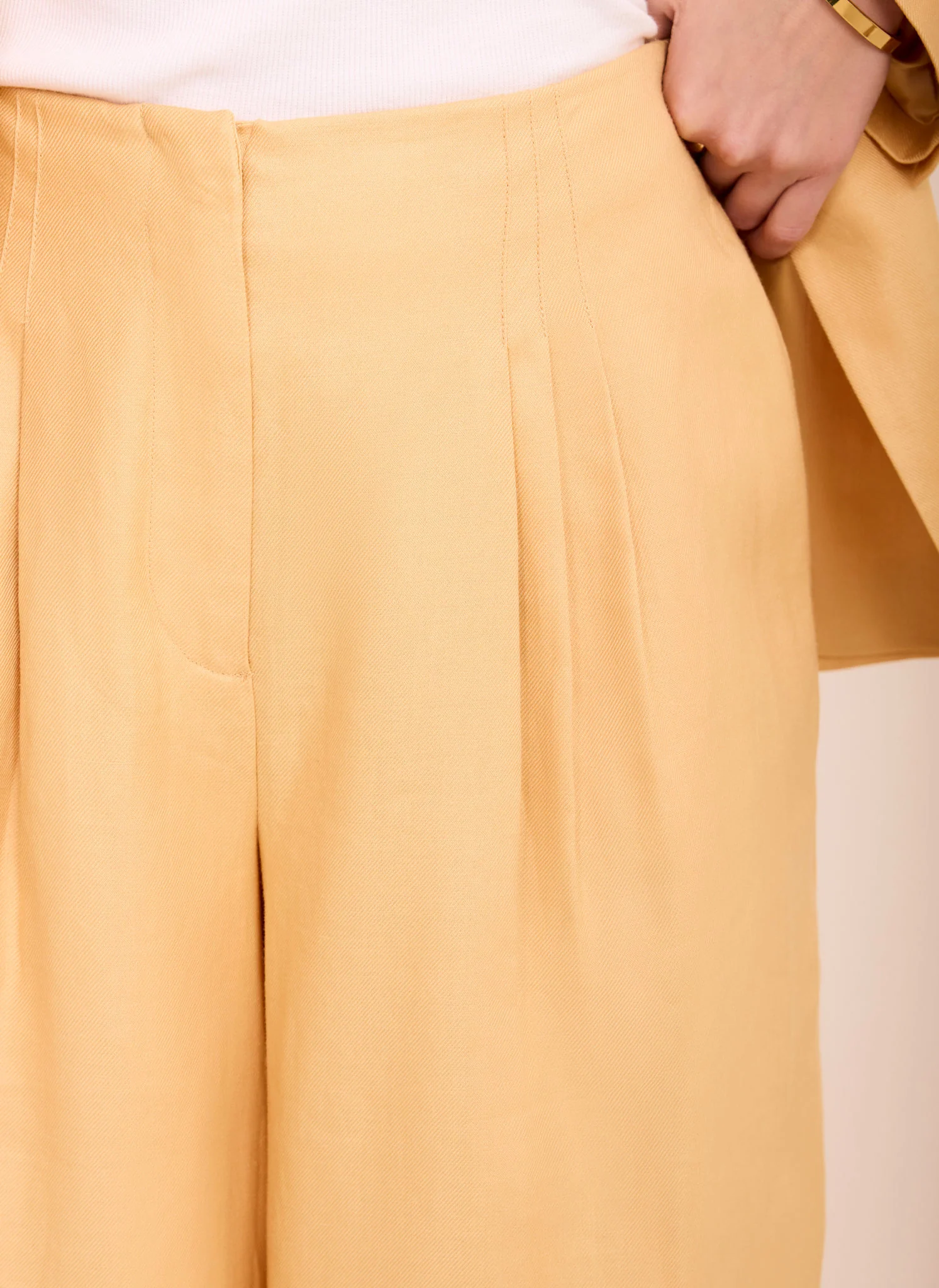 Yellow Ramie Wide Leg Trousers - Image 3