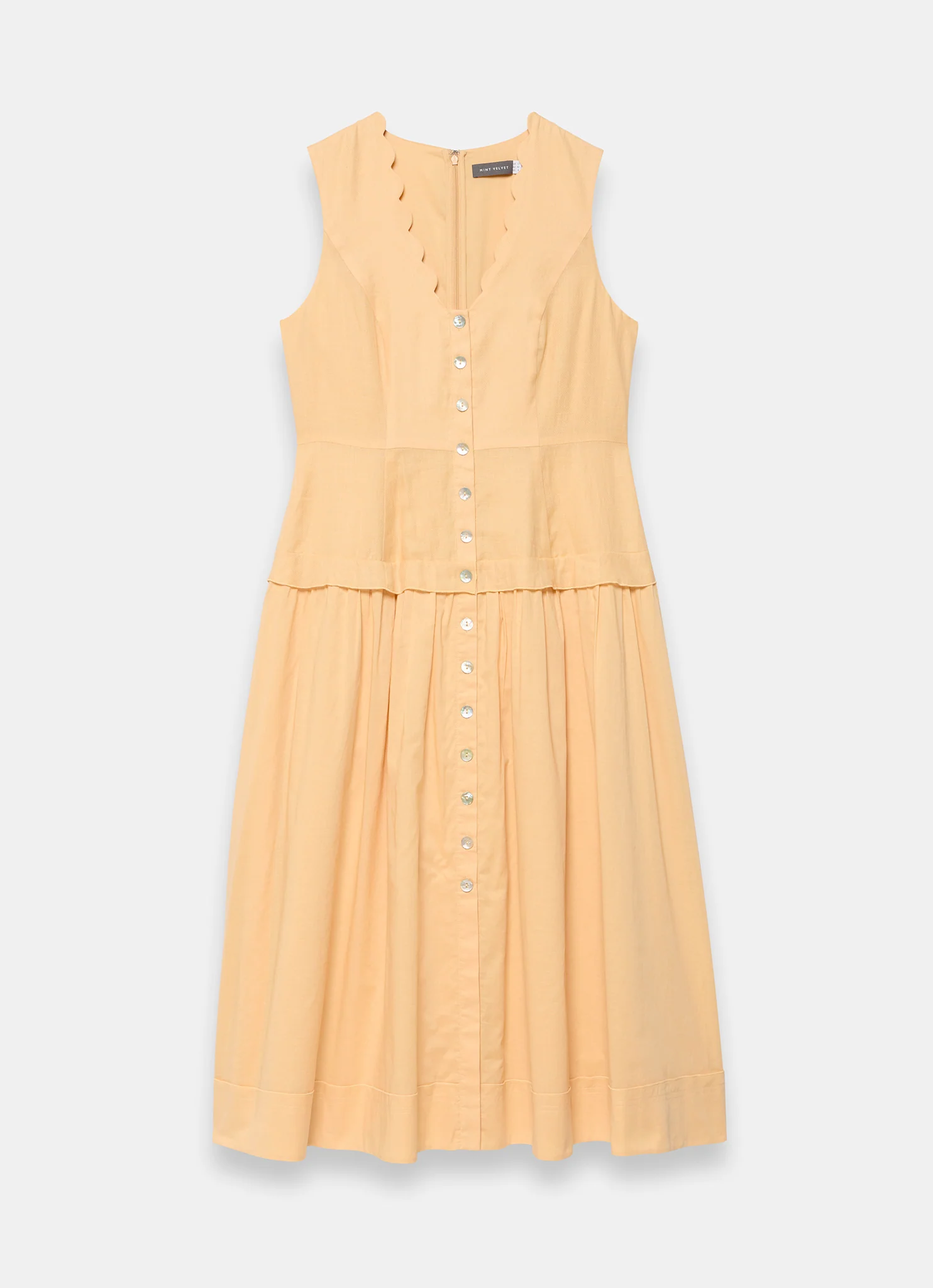 Yellow Ramie Drop Waist Midi Dress - Image 6