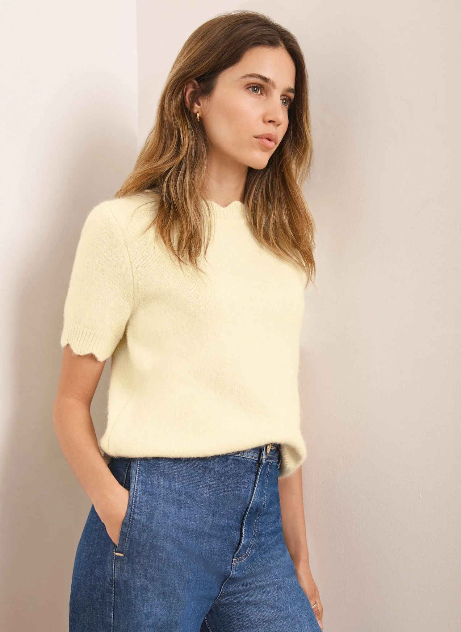 Butter Yellow Scallop Knit Top - Image 3