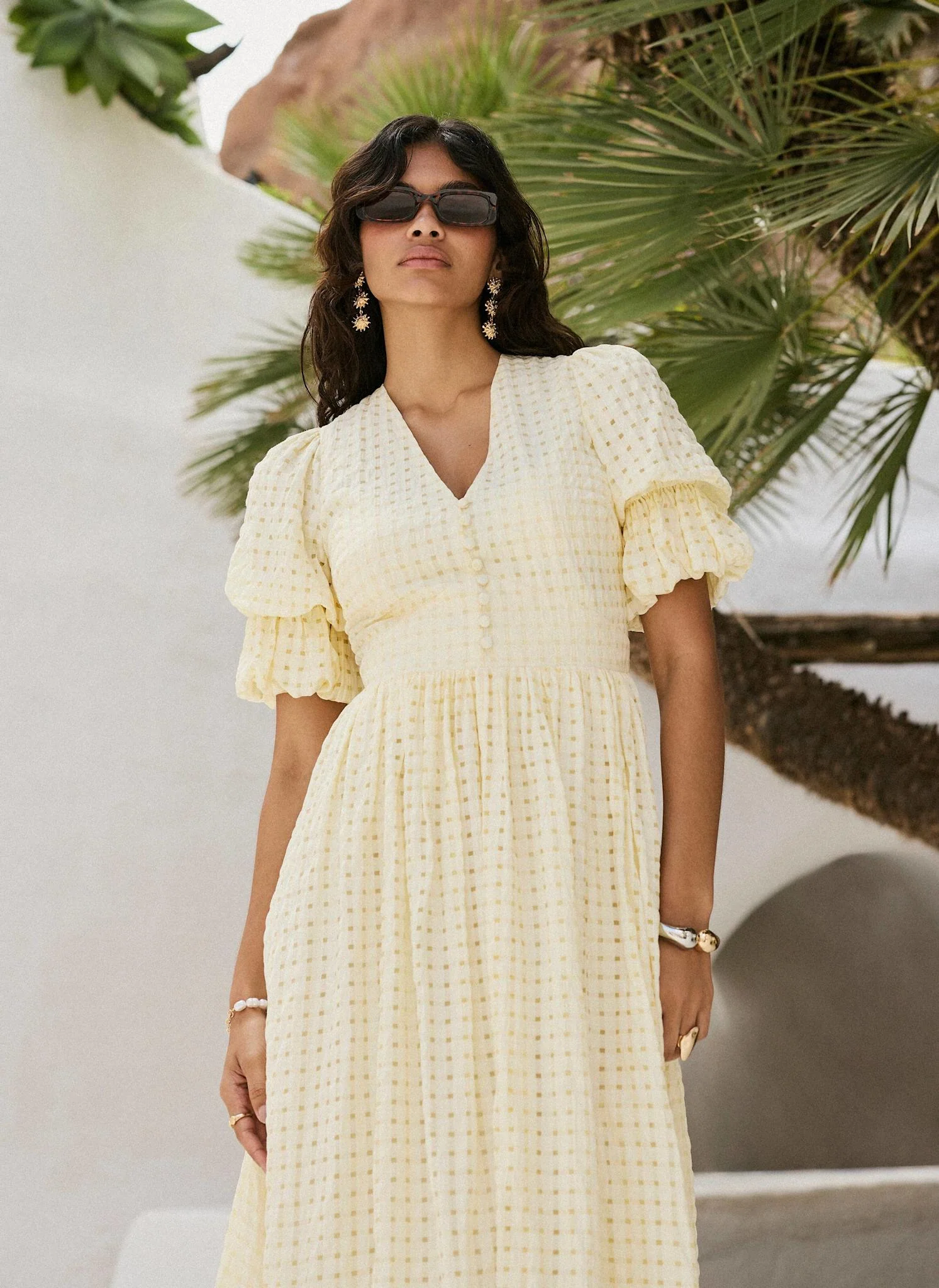 Yellow Checked Midi Dress - Image 6