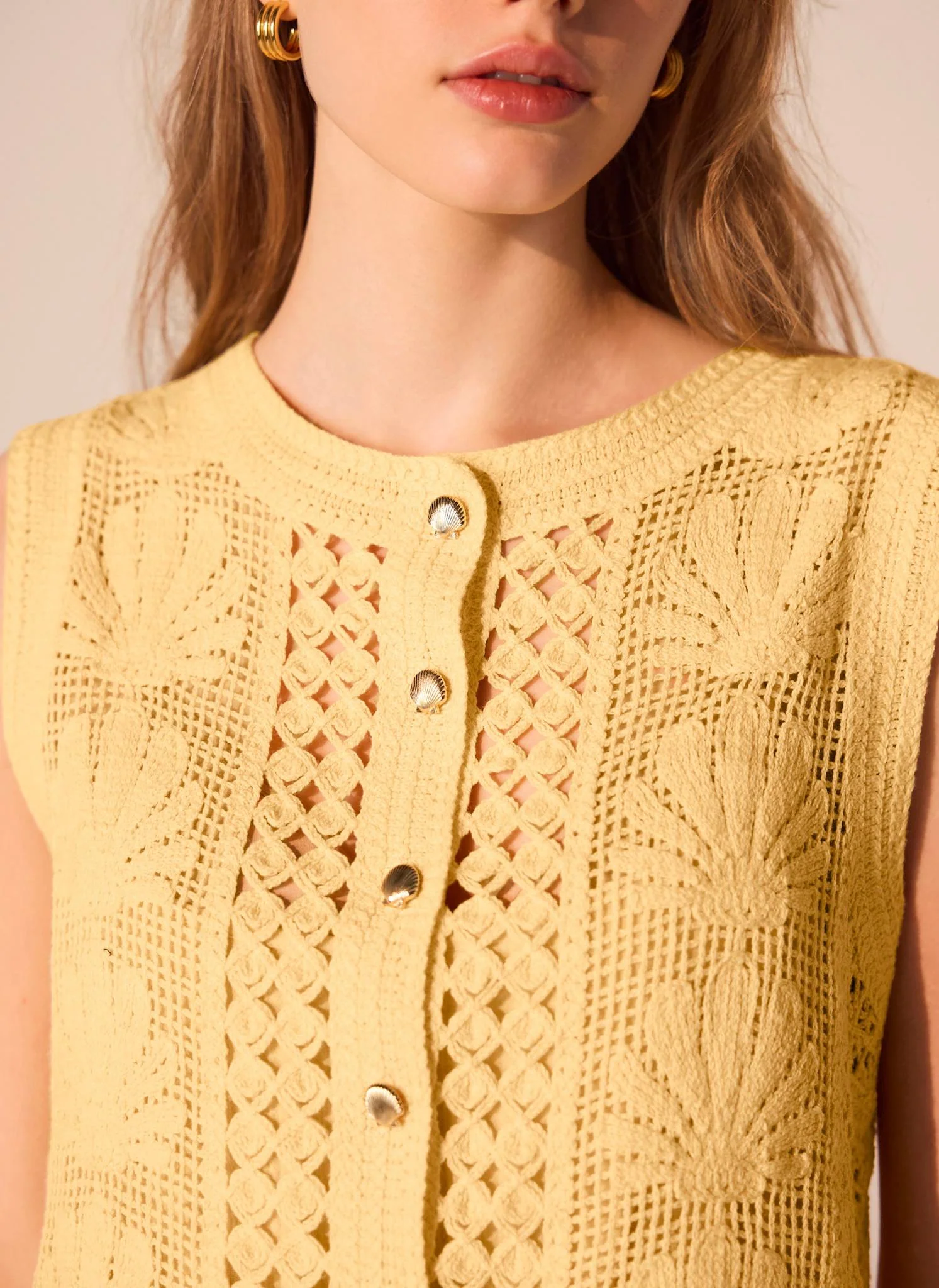 Yellow Crochet Shell Maxi Dress - Image 6