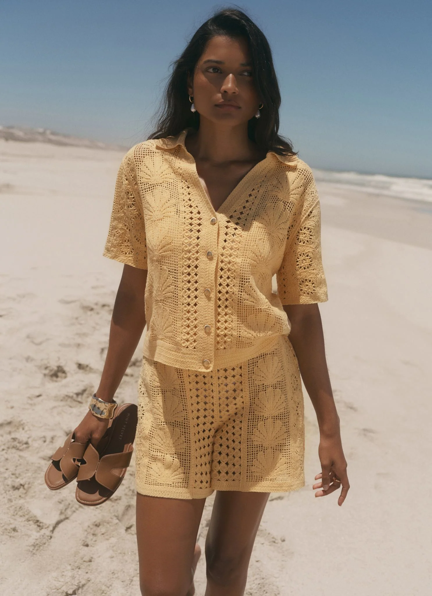 Yellow Crochet Shell Shorts
