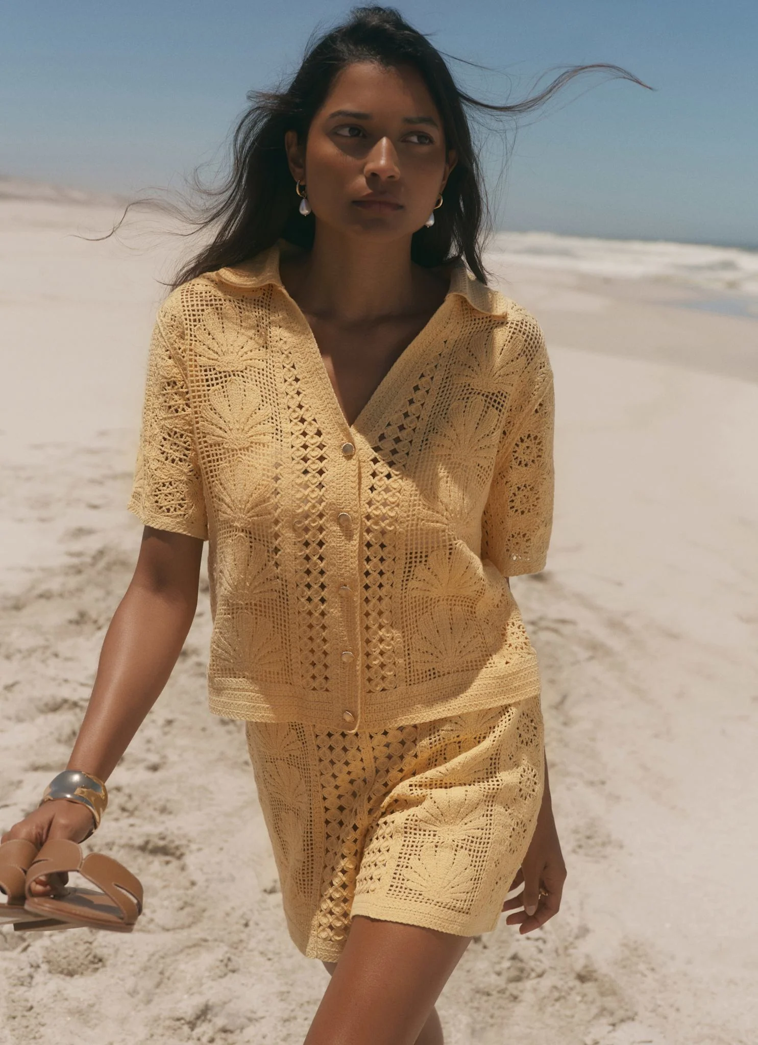 Yellow Crochet Shell Shorts - Image 3